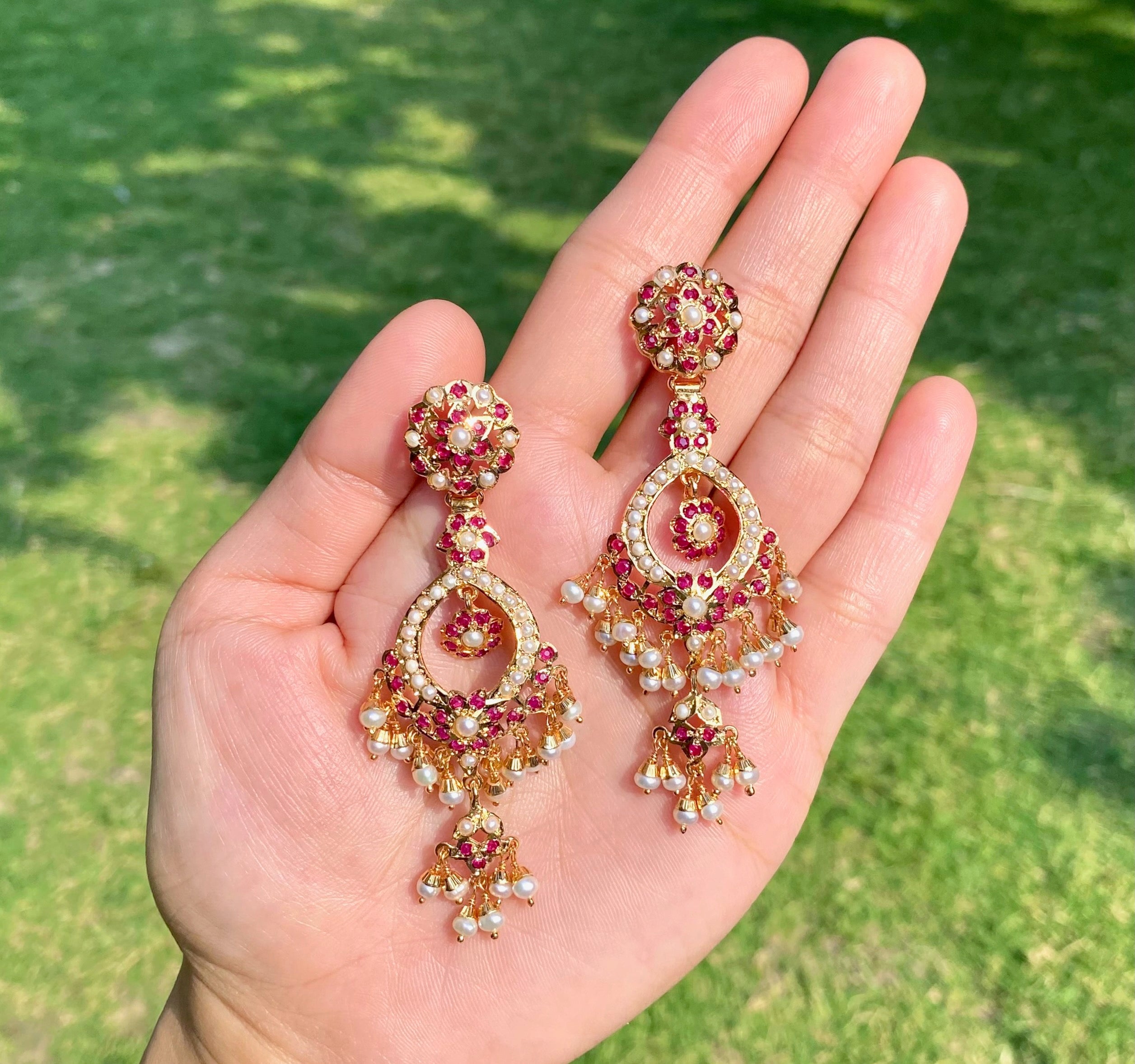 Ruby Pearl Floral Jadau Choker Set | Gold Plated on Silver NS 464