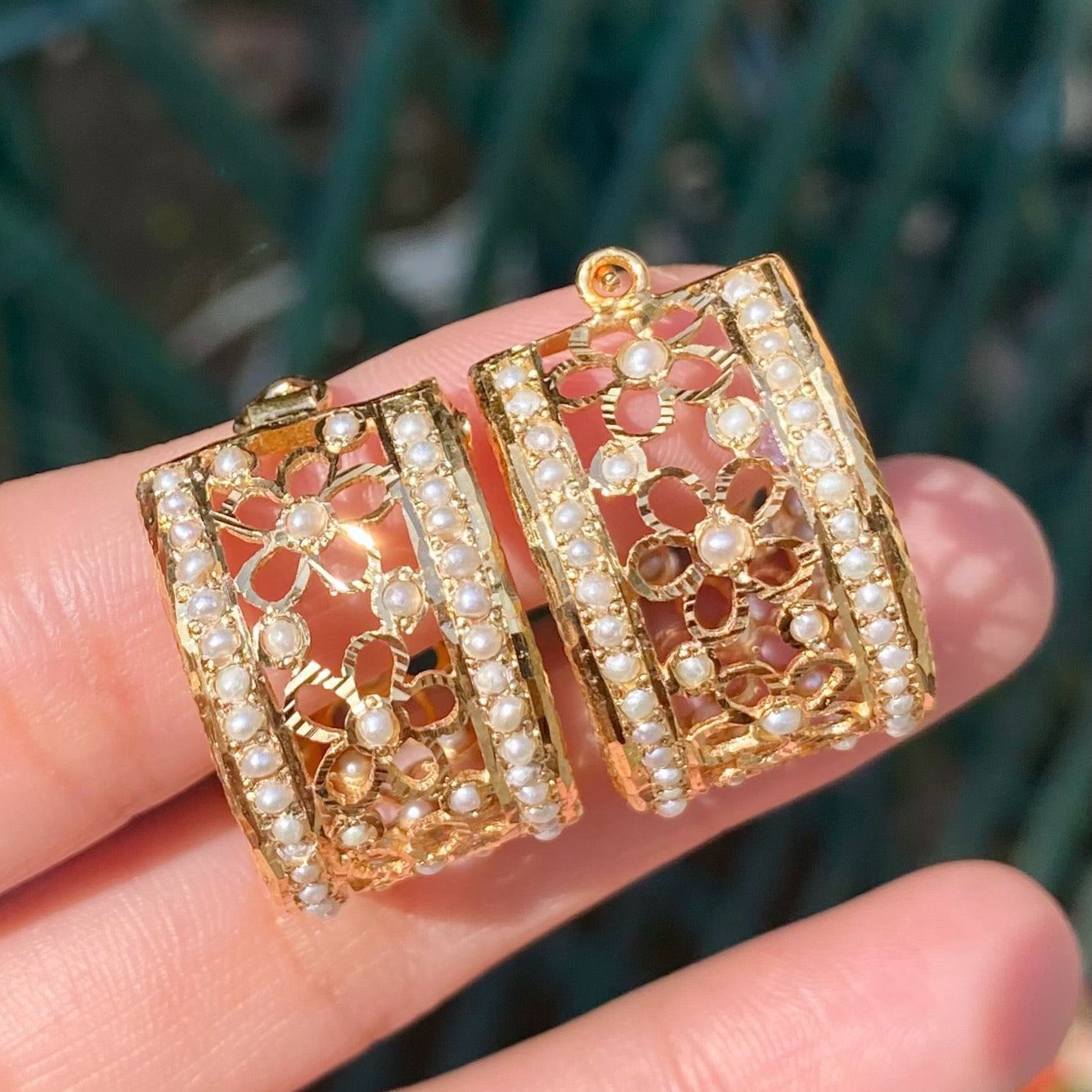 Pearl Hoops in Gold Plated Silver | Pearl Bali | Intricate Jewellery For Gifting Her ER 473