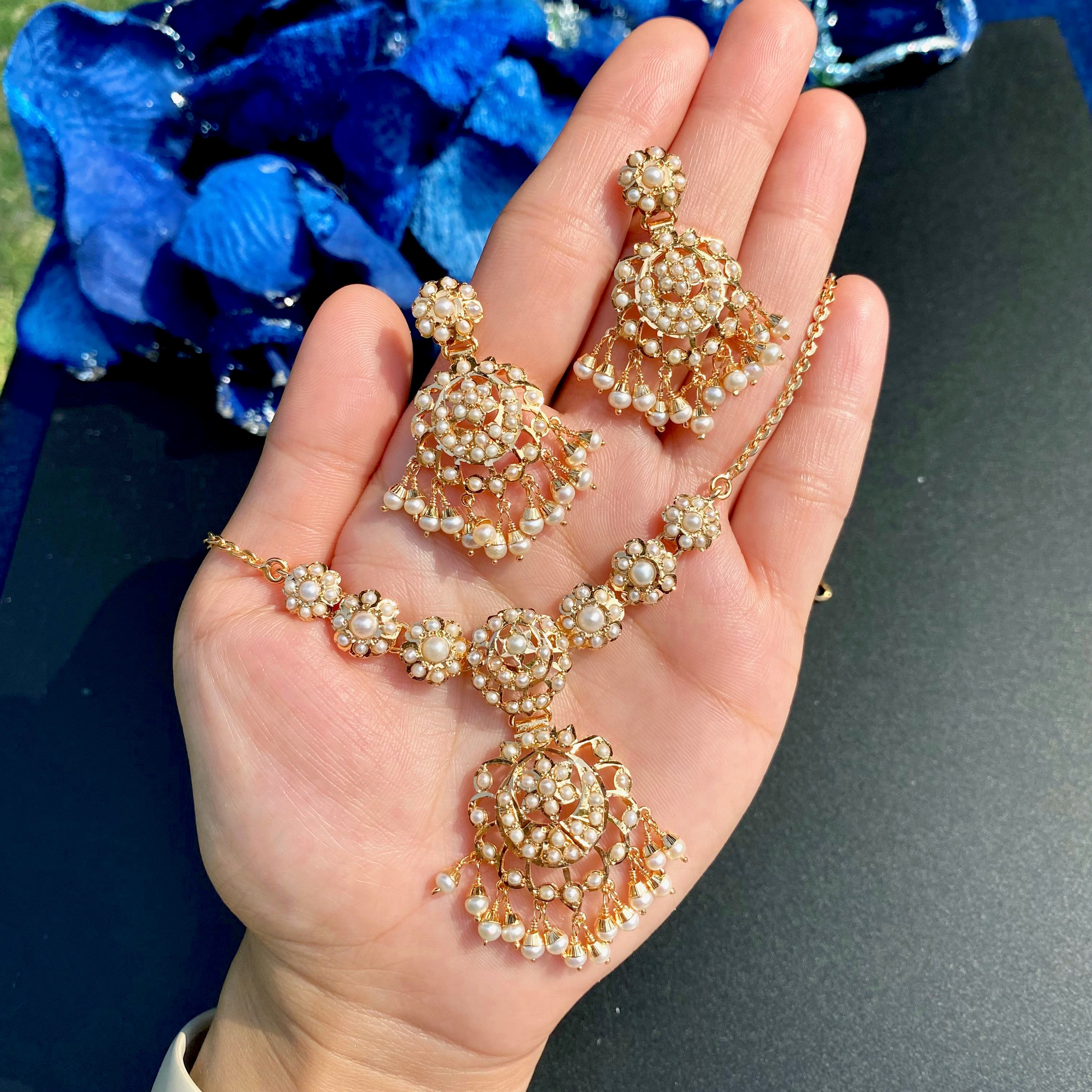 Pearl Jadau Chain Necklace Set | Gold Plated Silver NS 469