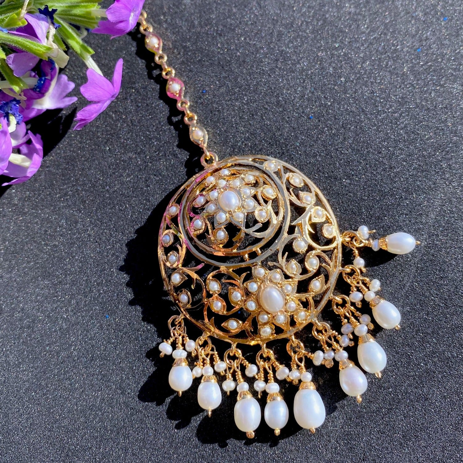 real pearl tikka gold plated