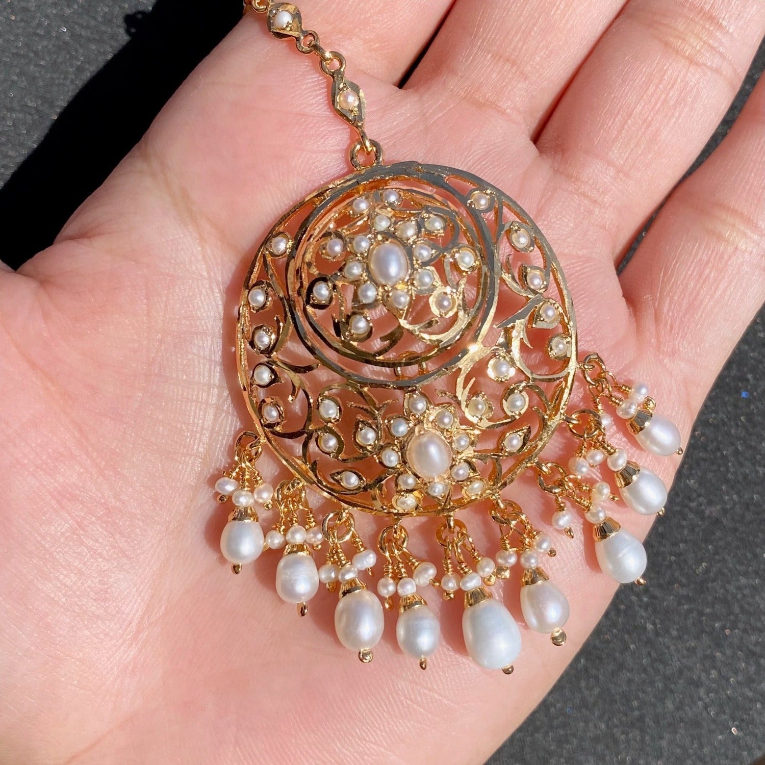 real pearl tikka gold plated