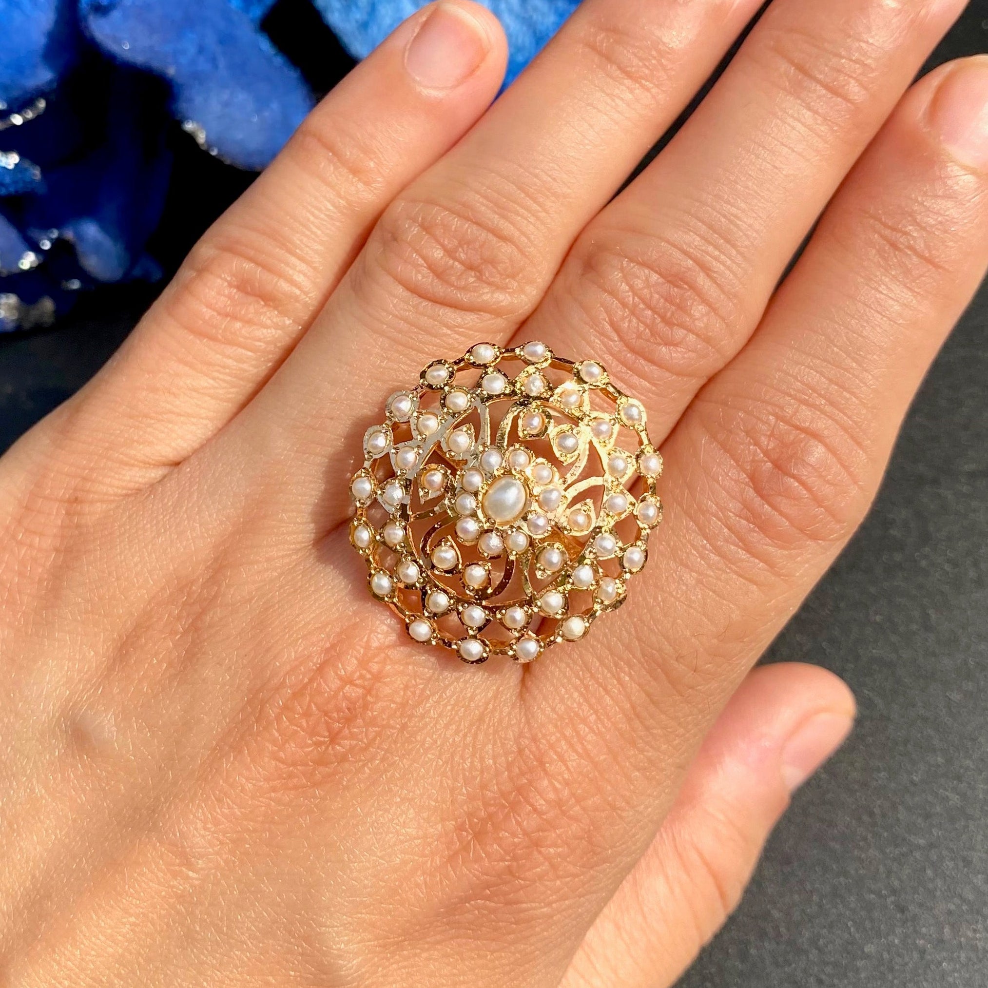 Pearl Filigree Jadau Ring | Gold Plated on Silver LR 116