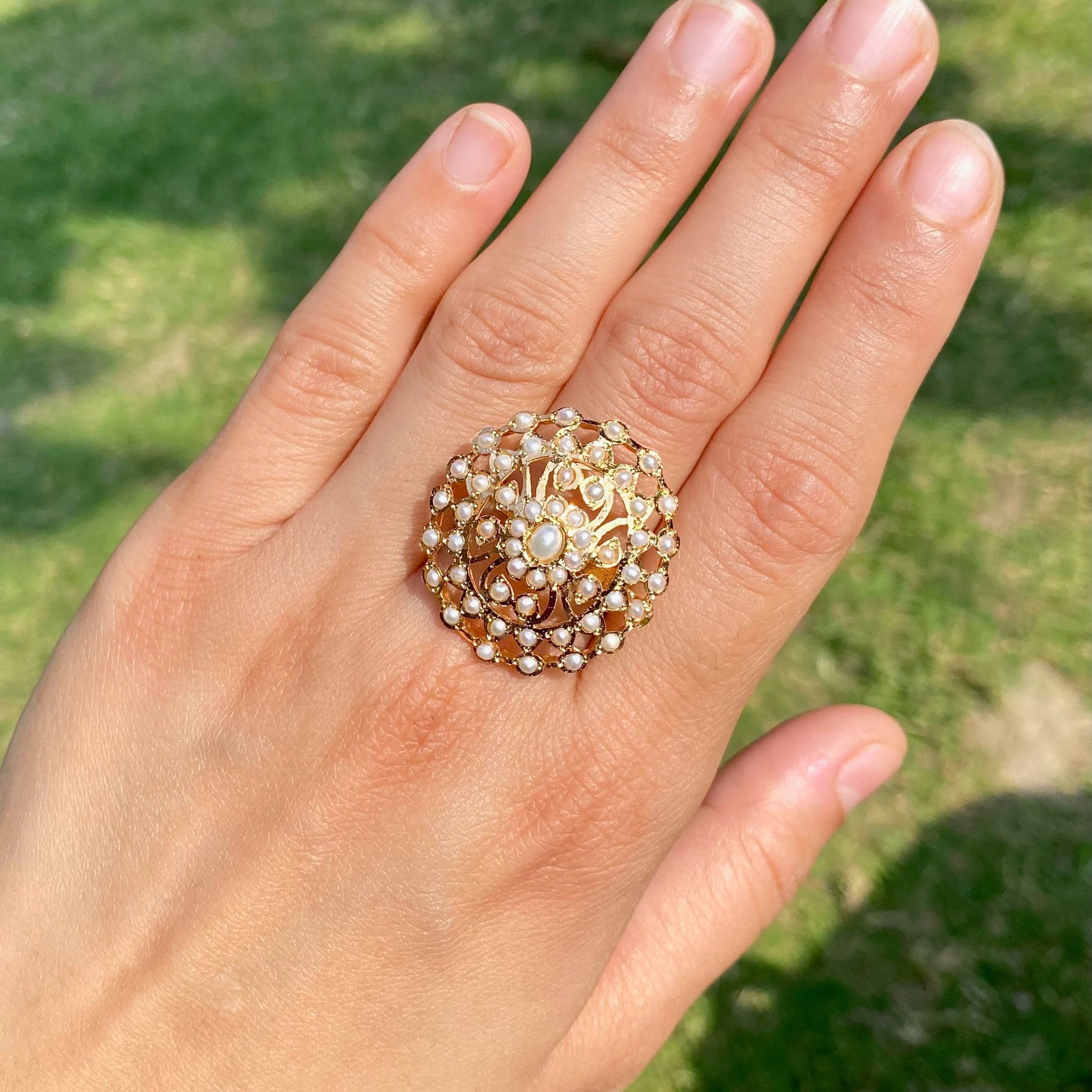 Pearl Filigree Jadau Ring | Gold Plated on Silver LR 116