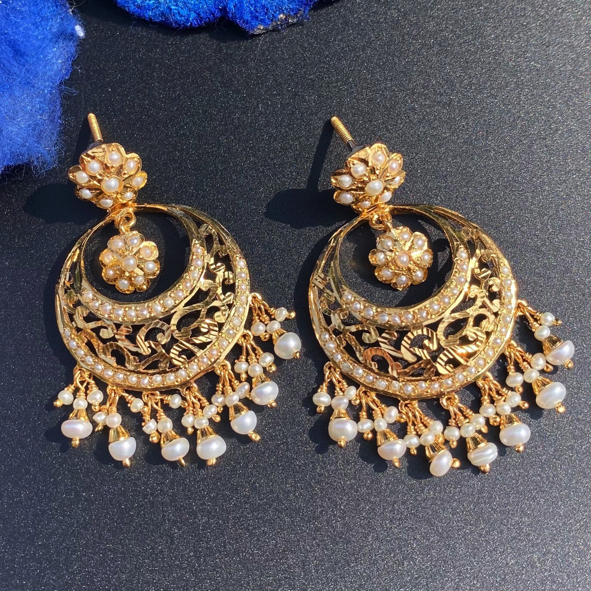 Pearl Openwork Chandbali Earrings | Gold Plated Silver ER 714