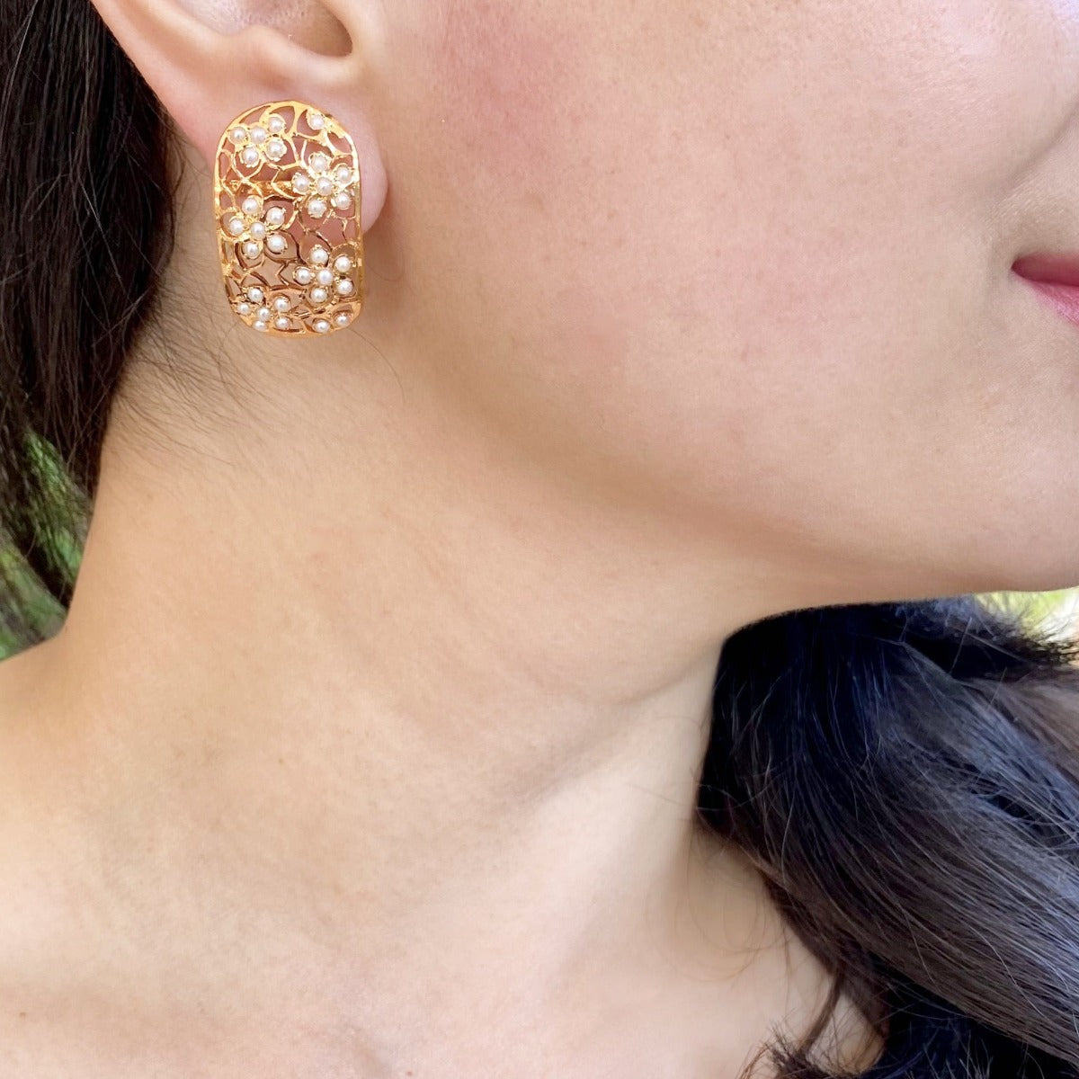 Elegant Pearl Earrings in Silver | Classic Pearl Studs | Modern & Trendy Design | ER 356