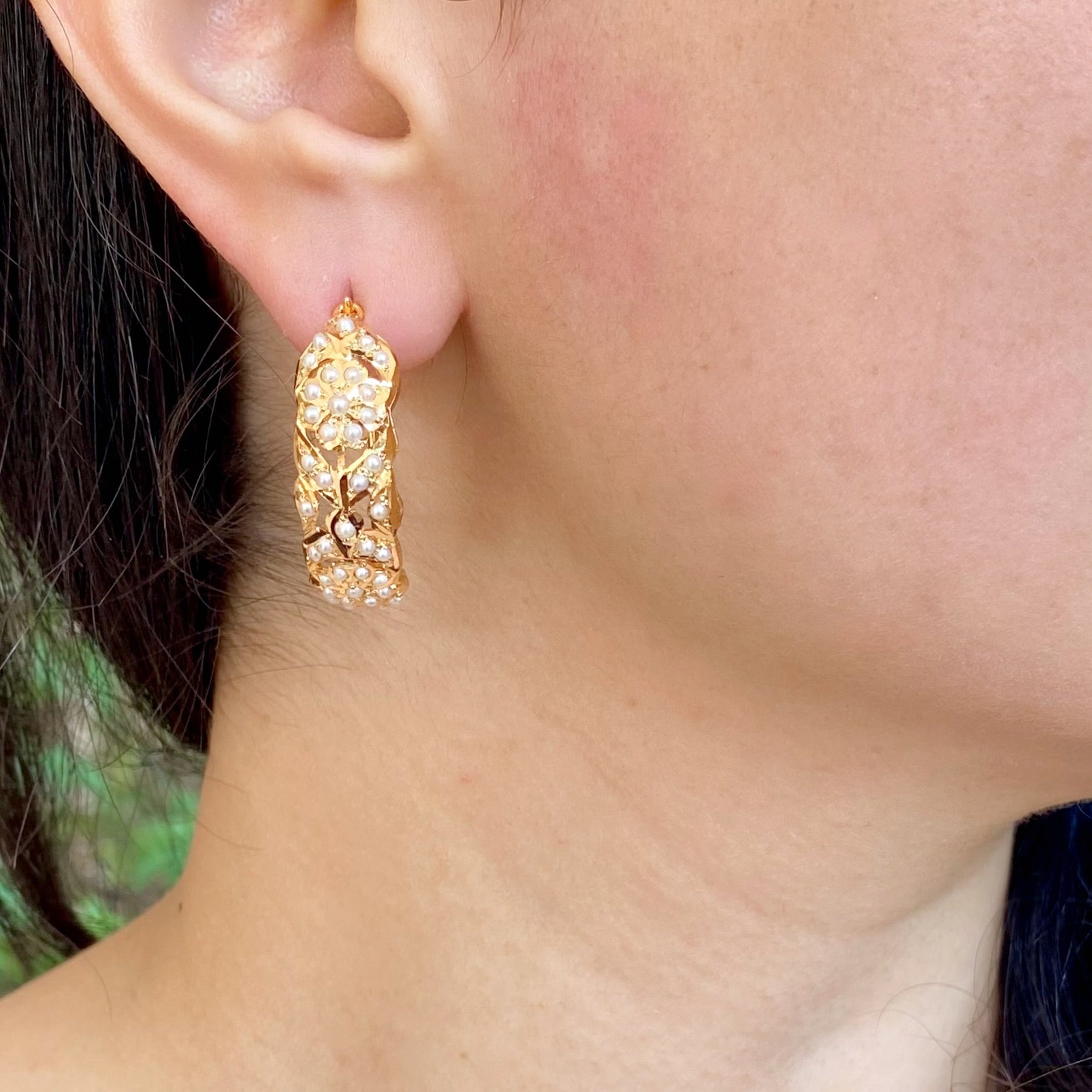 pearl hoop earrings silver gold plated