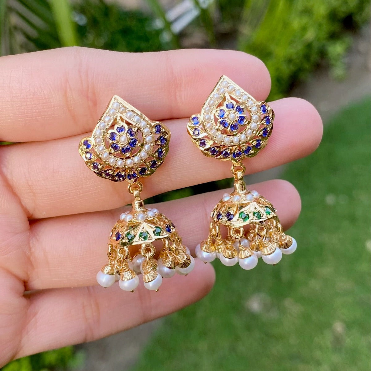 jadau jhumki in gold polished sterling silver