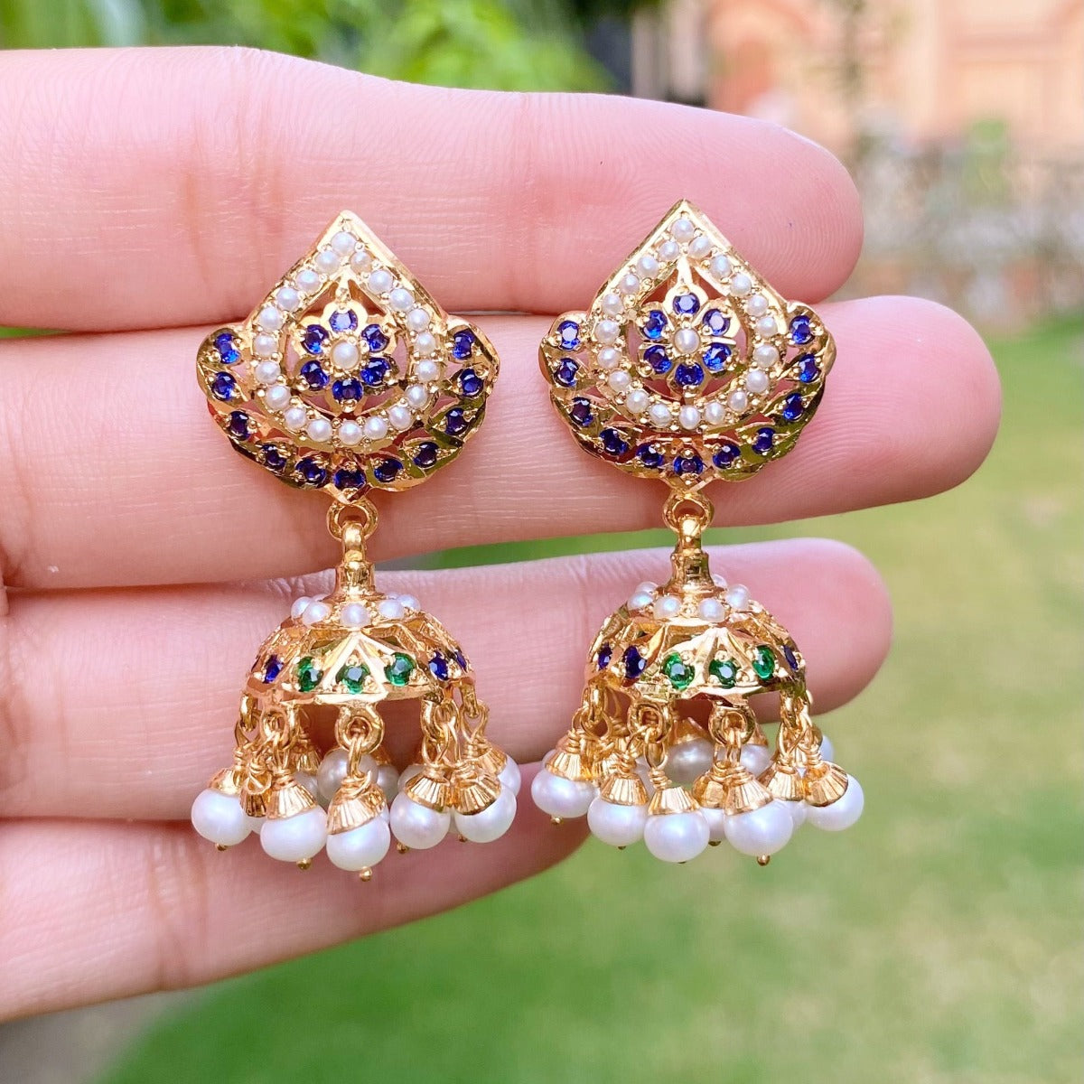 gold plated adau jhumka in silver