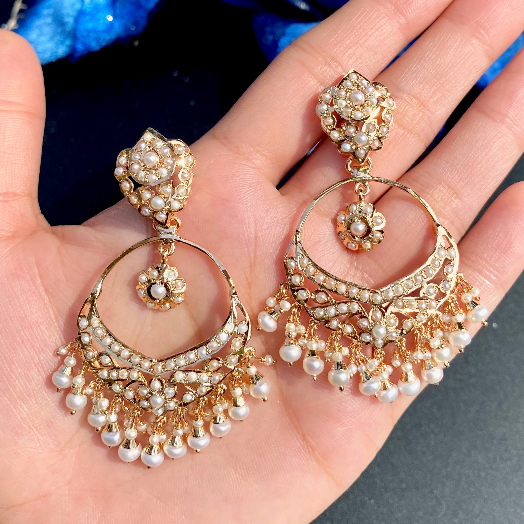 Classic Pearl Jadau Chandbali Earrings | Gold Plated on Silver ER 715
