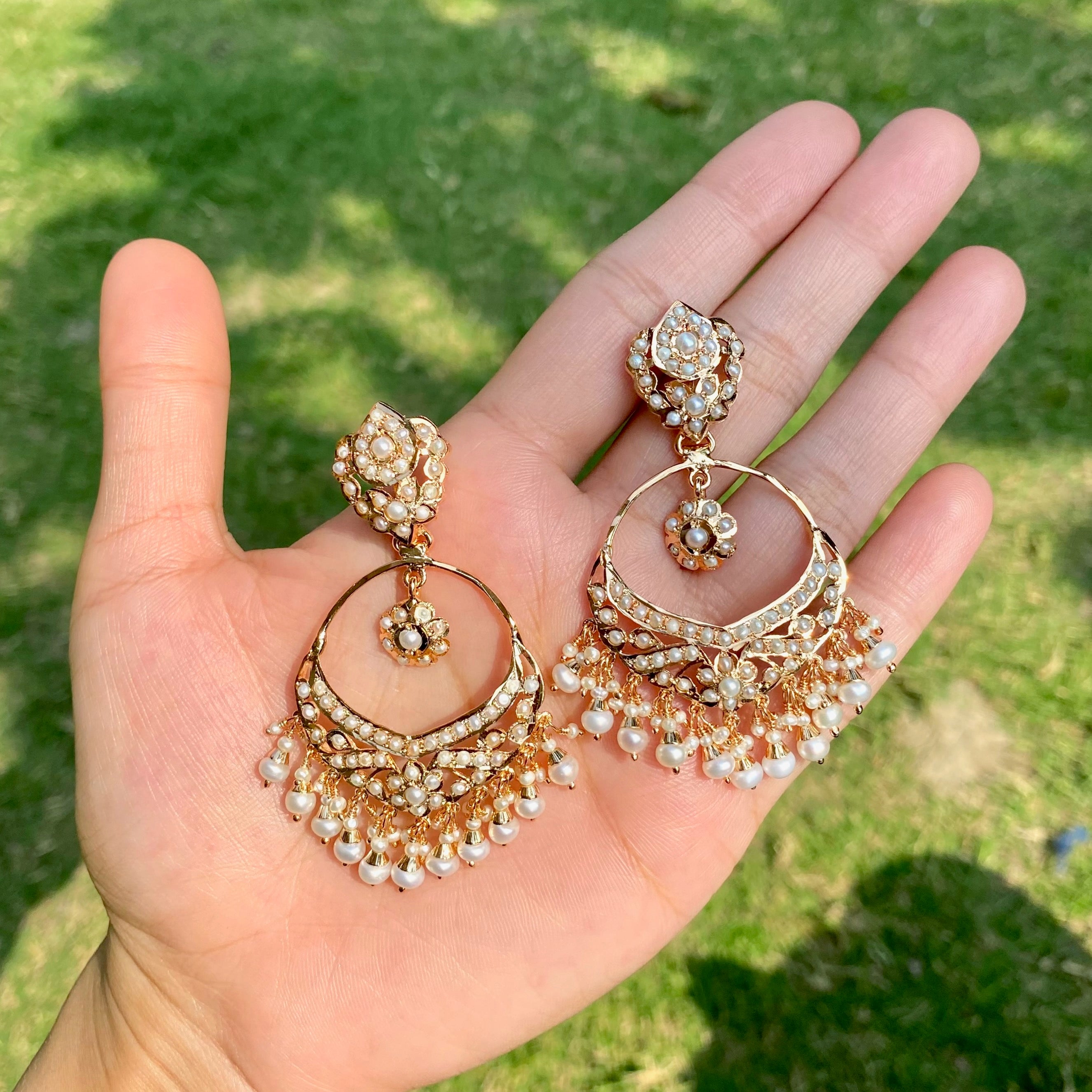 Classic Pearl Jadau Chandbali Earrings | Gold Plated on Silver ER 715
