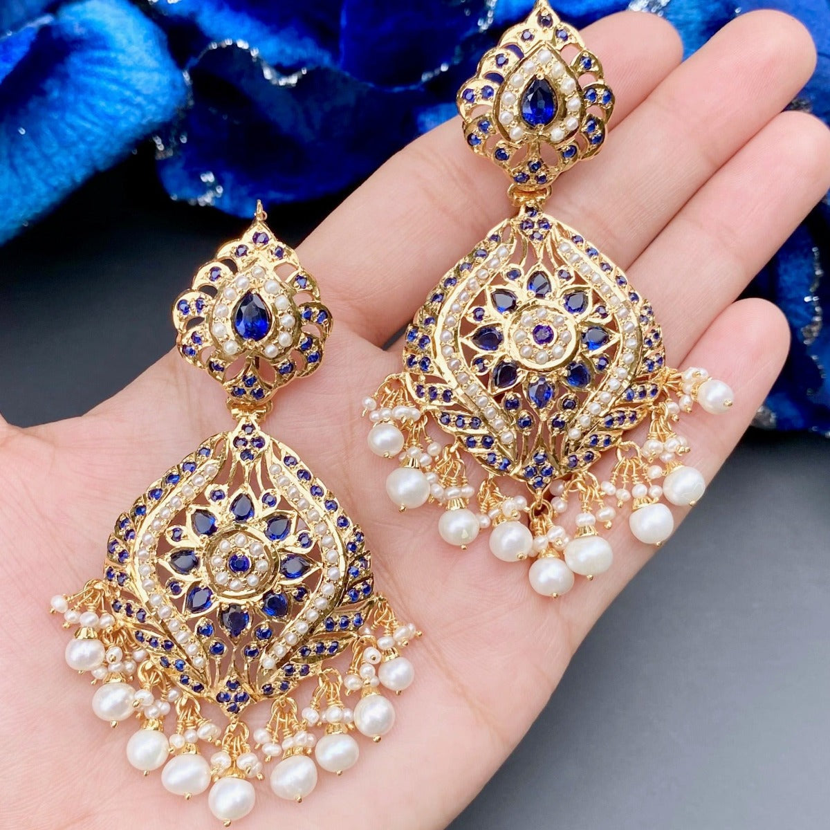 gold plated jadau earrings