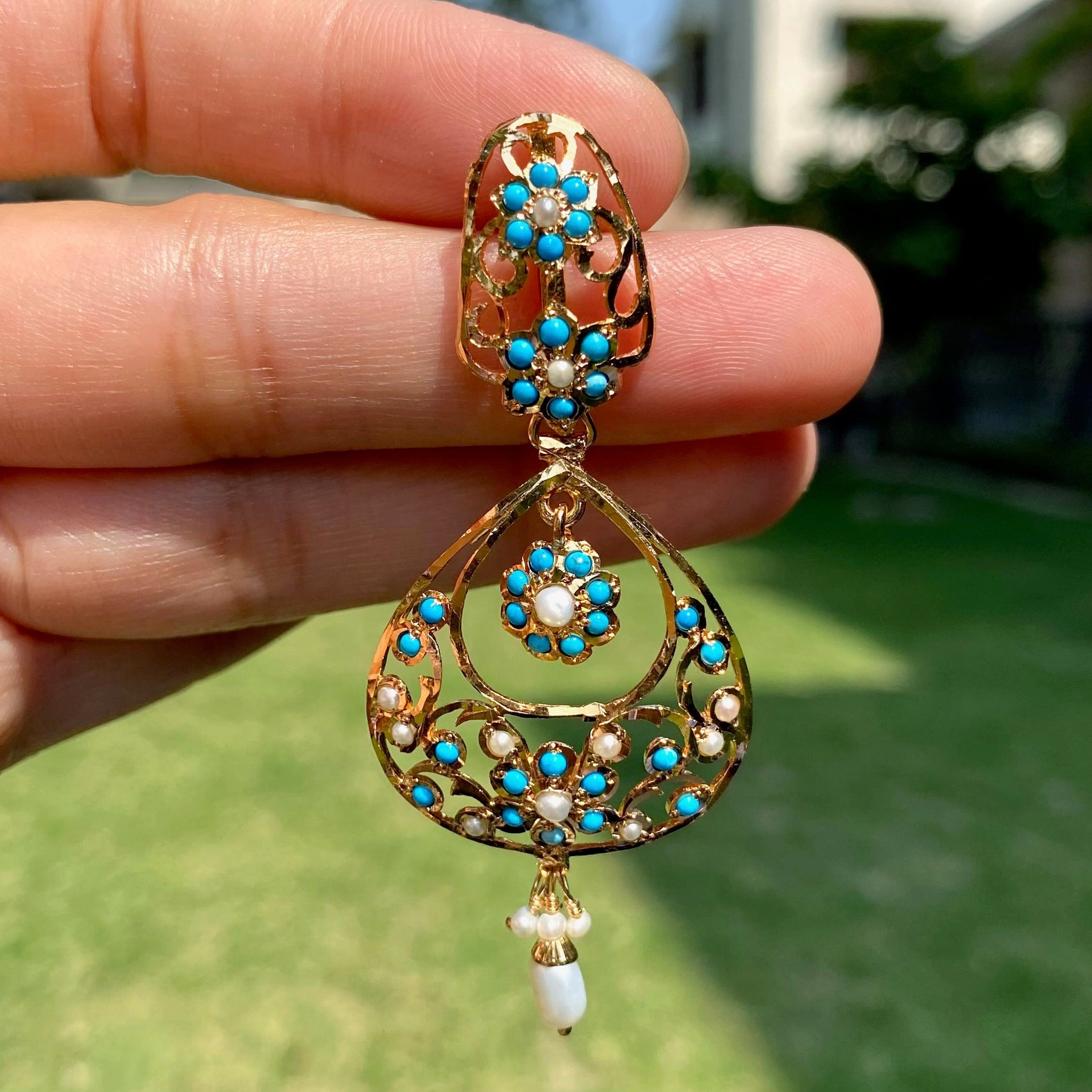 Feroza Pearl Openwork Jadau Earrings | Indo Western Chandbali Earrings | Gold Plated on Silver ER 732