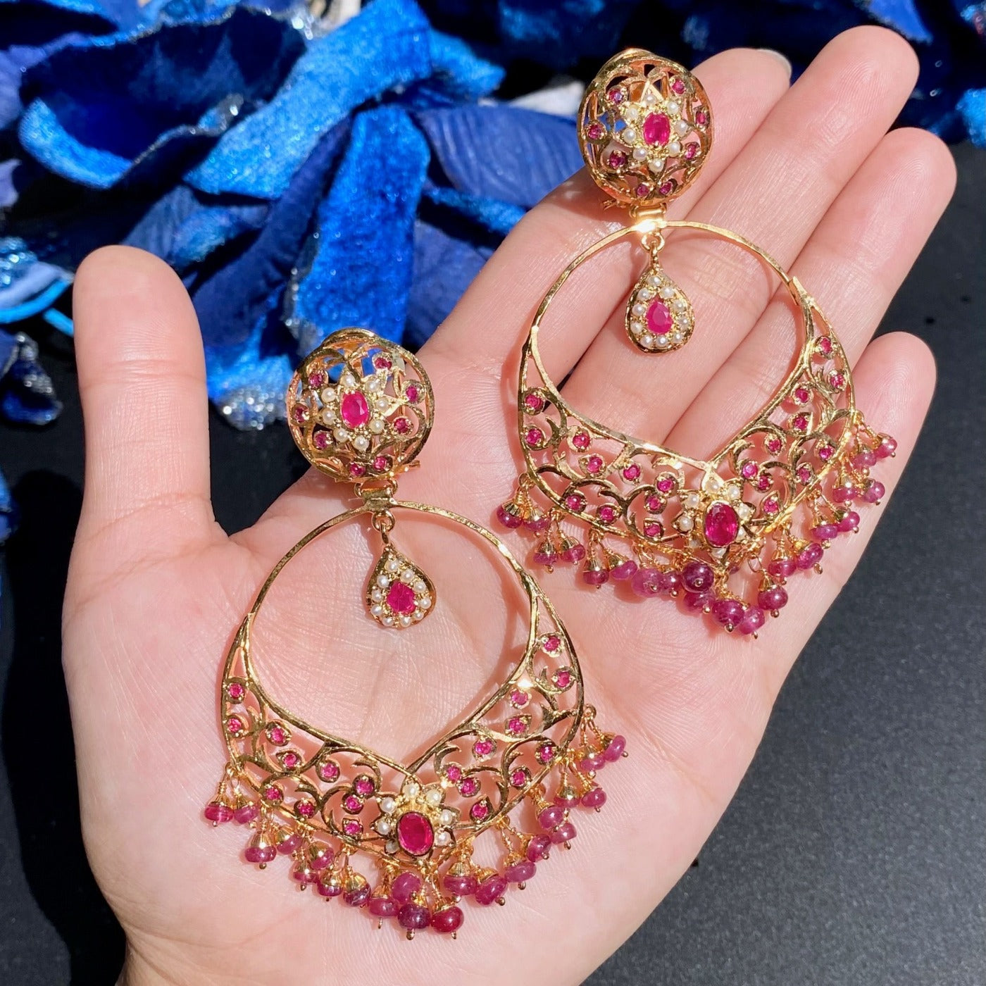 gold plated jadau set with rubies