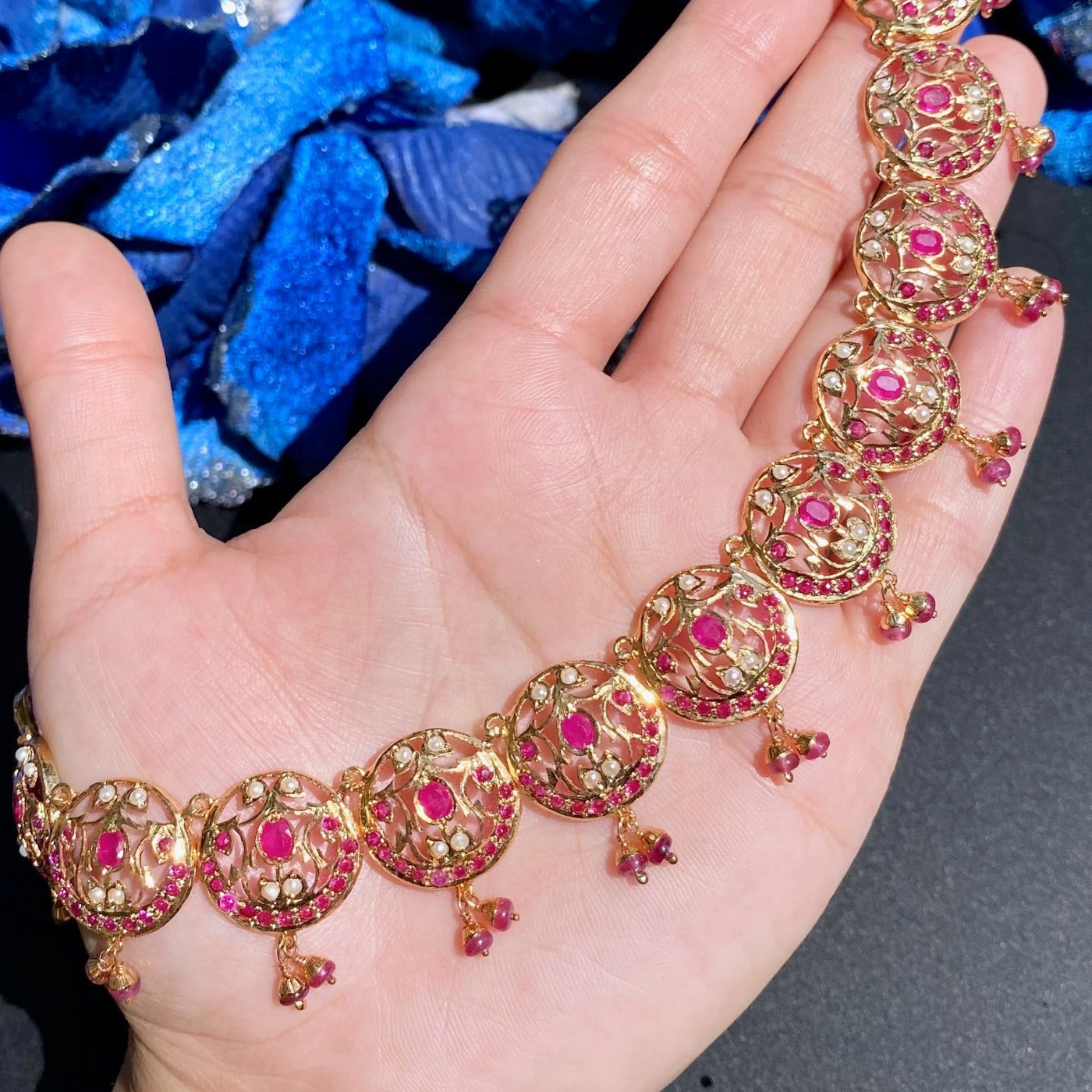 gold plated jadau set with rubies