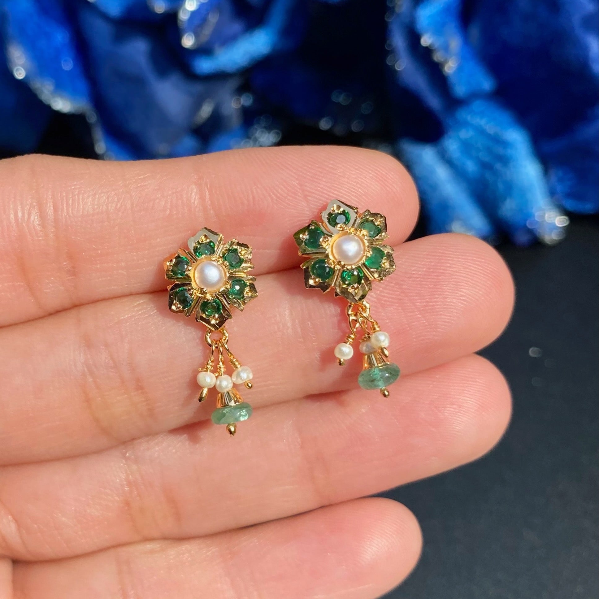 Emerald Pearl Jadau Studs | Gold plated on 925 Silver ER 737