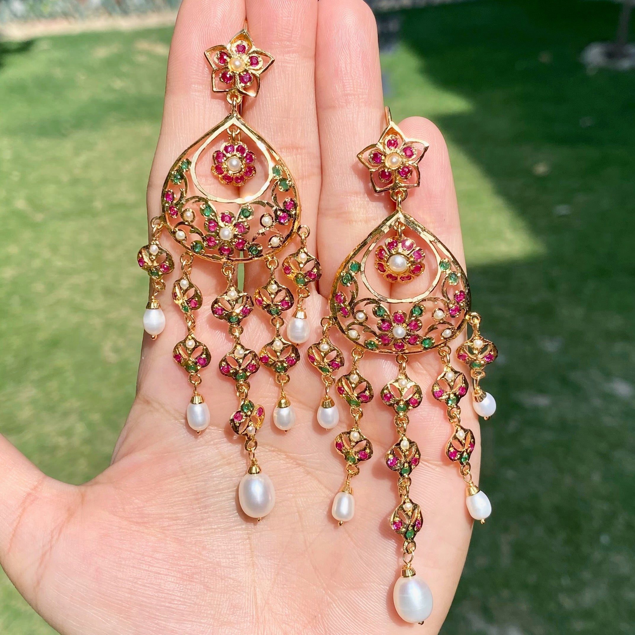 Middle Eastern Style Dangler in Jadau | Gold Plated on 925 Silver ER 695