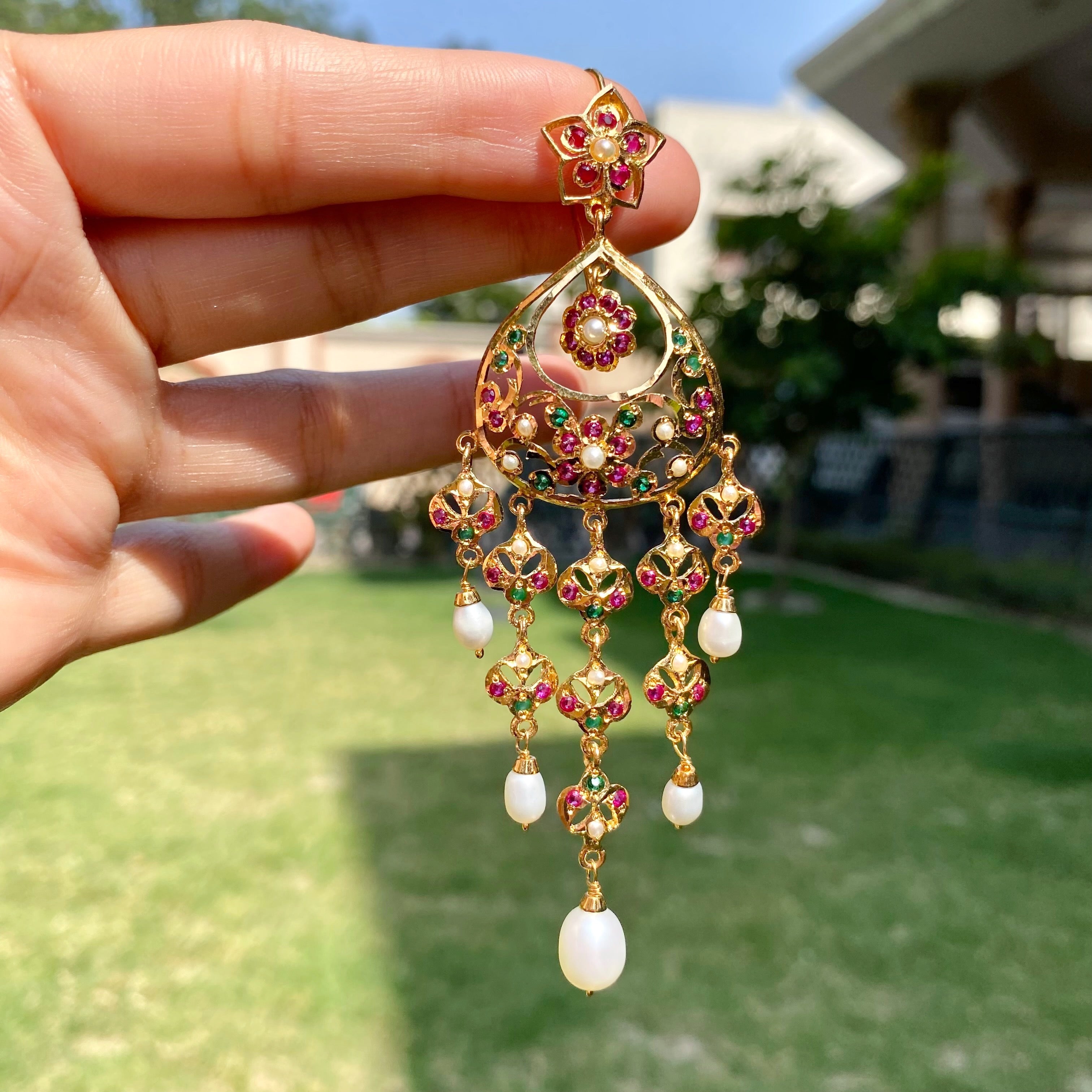 Middle Eastern Style Dangler in Jadau | Gold Plated on 925 Silver ER 695