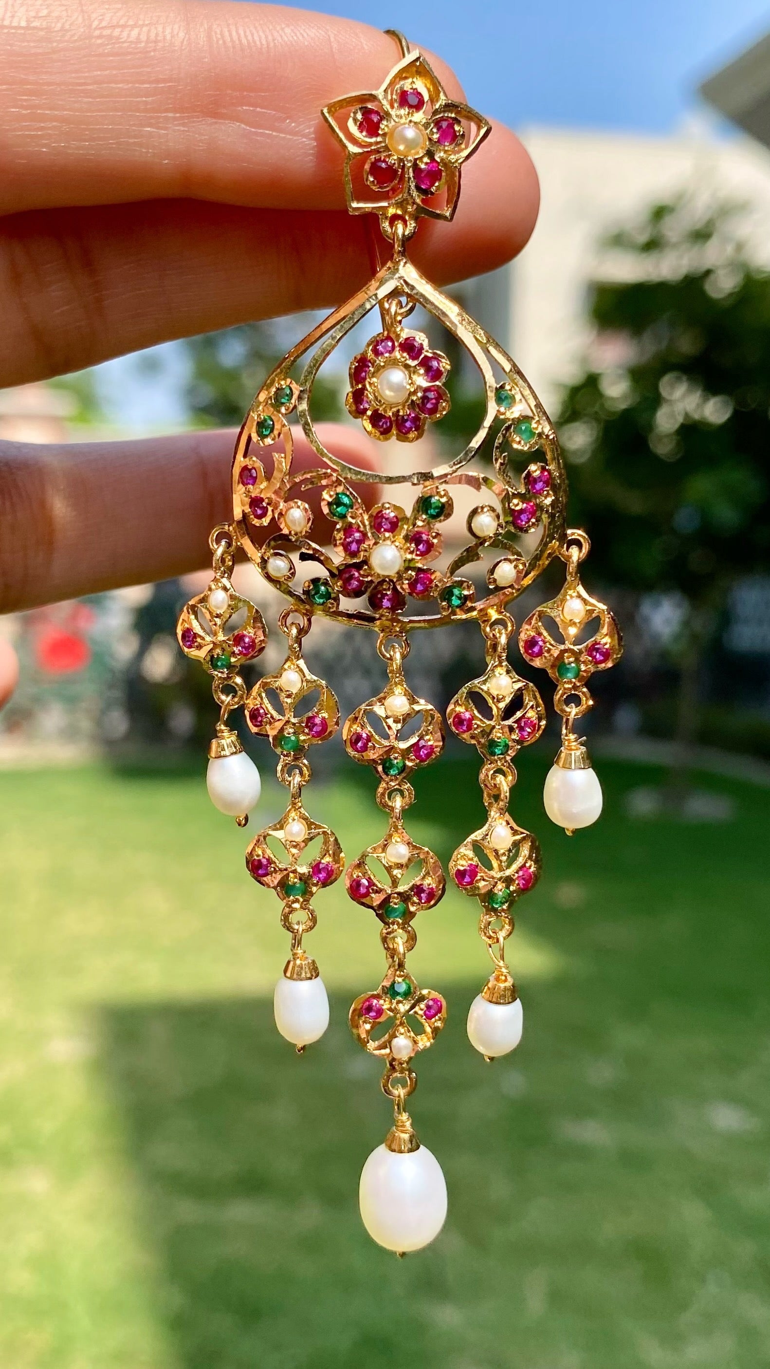 Middle Eastern Style Dangler in Jadau | Gold Plated on 925 Silver ER 695