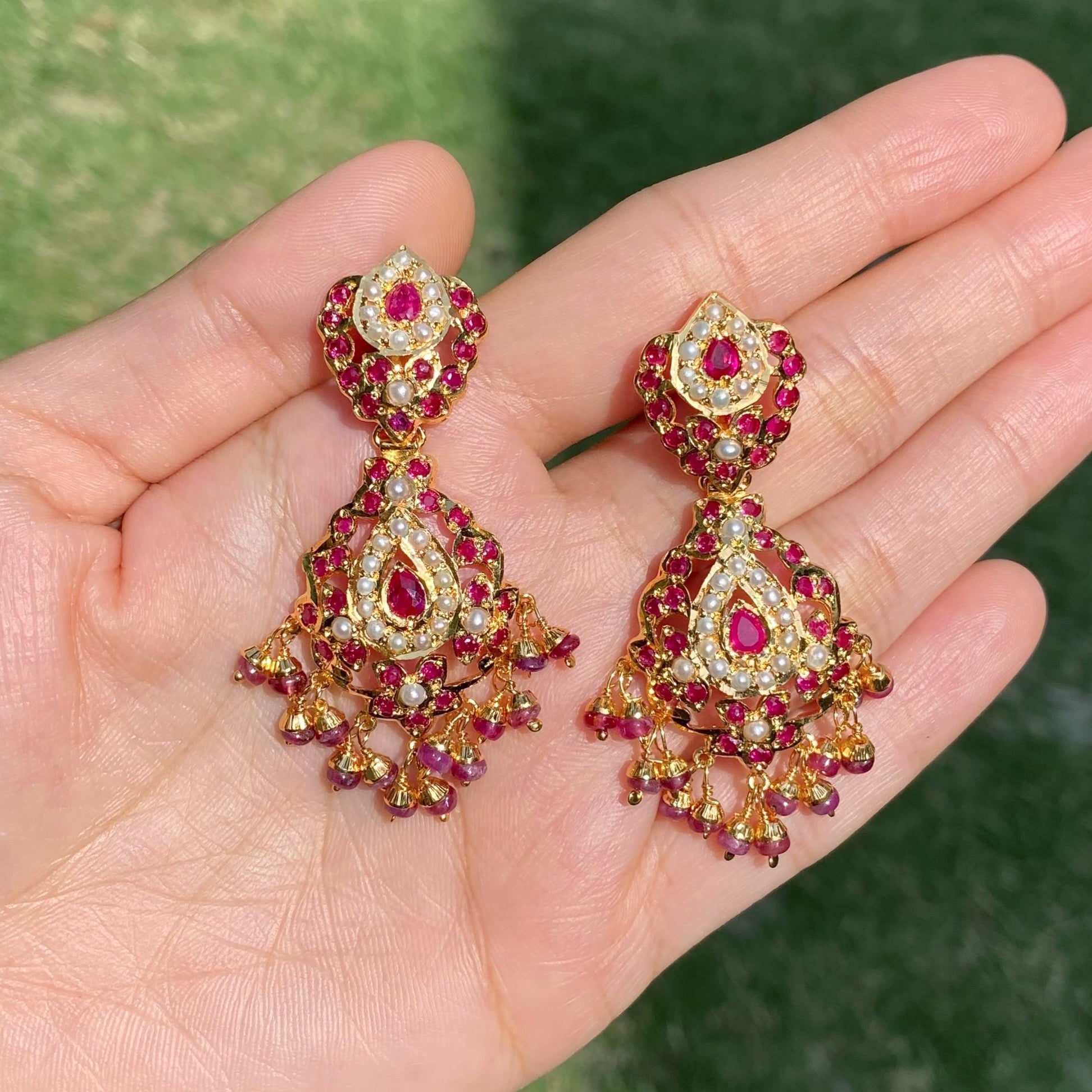 Ruby Pearl Jadau Earrings | Gold Plated on Silver ER 731