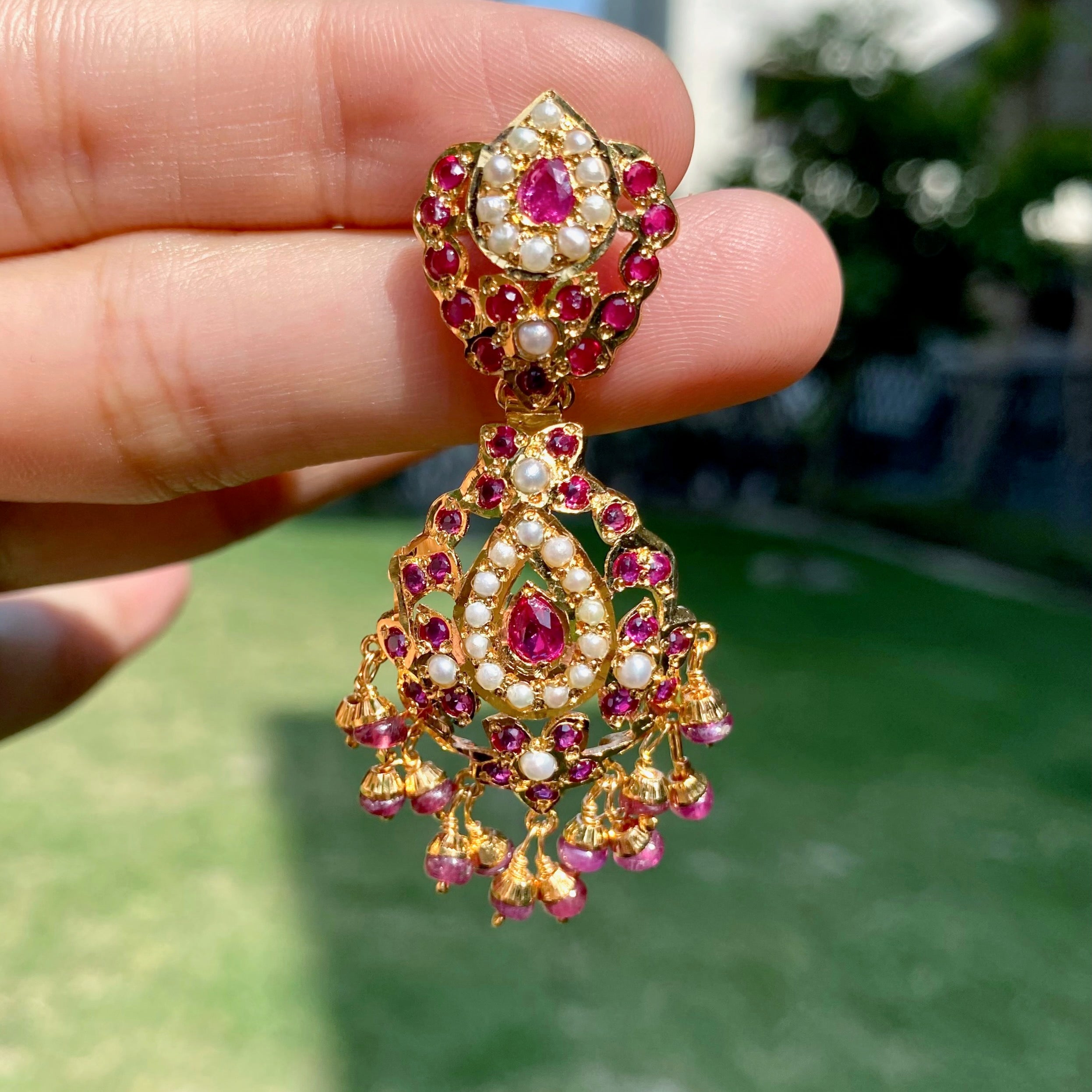 Ruby Pearl Jadau Earrings | Gold Plated on Silver ER 731