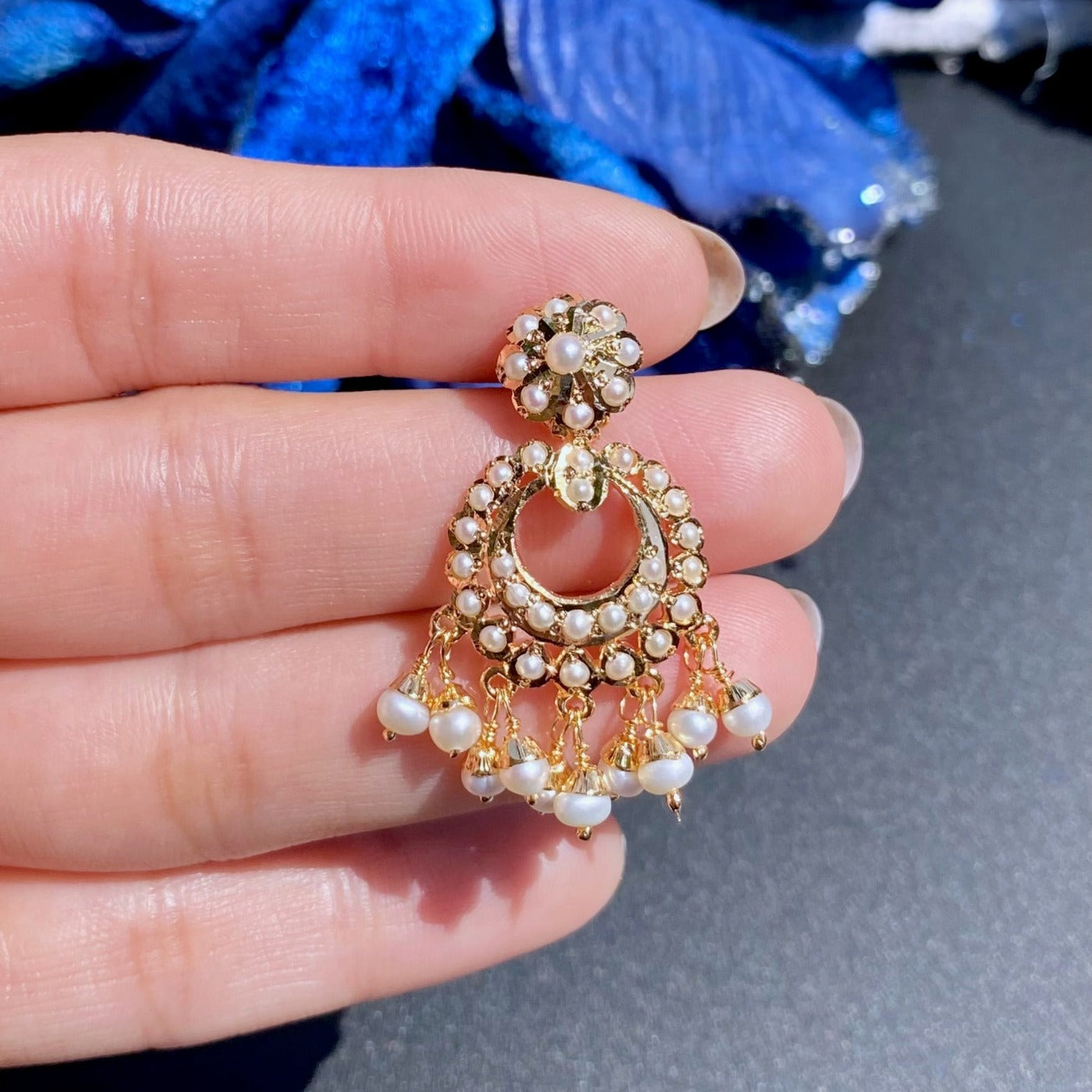 delicate minimalist pearl chandbali for women