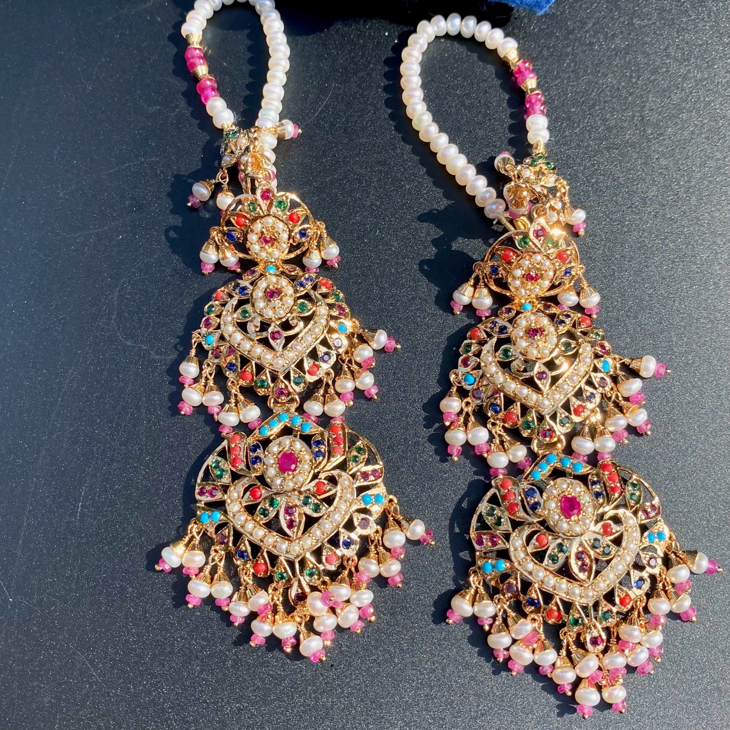 Grand Punjabi Jadau Navratna Earrings | Gold Plated on Silver ER 717