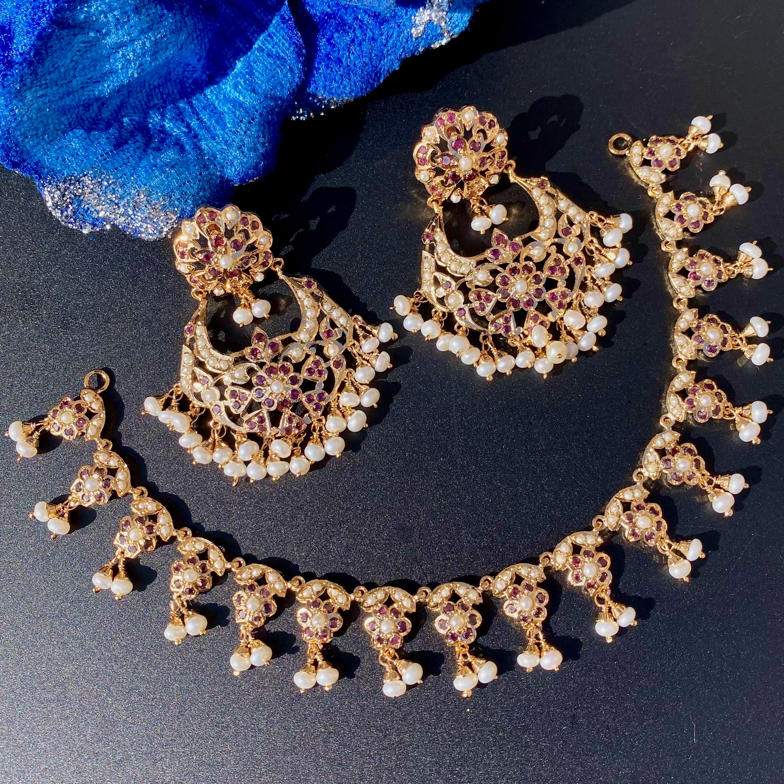 Jadau Set in Garnet Pearl Combination | Gold Plated on 925 Silver NS 358