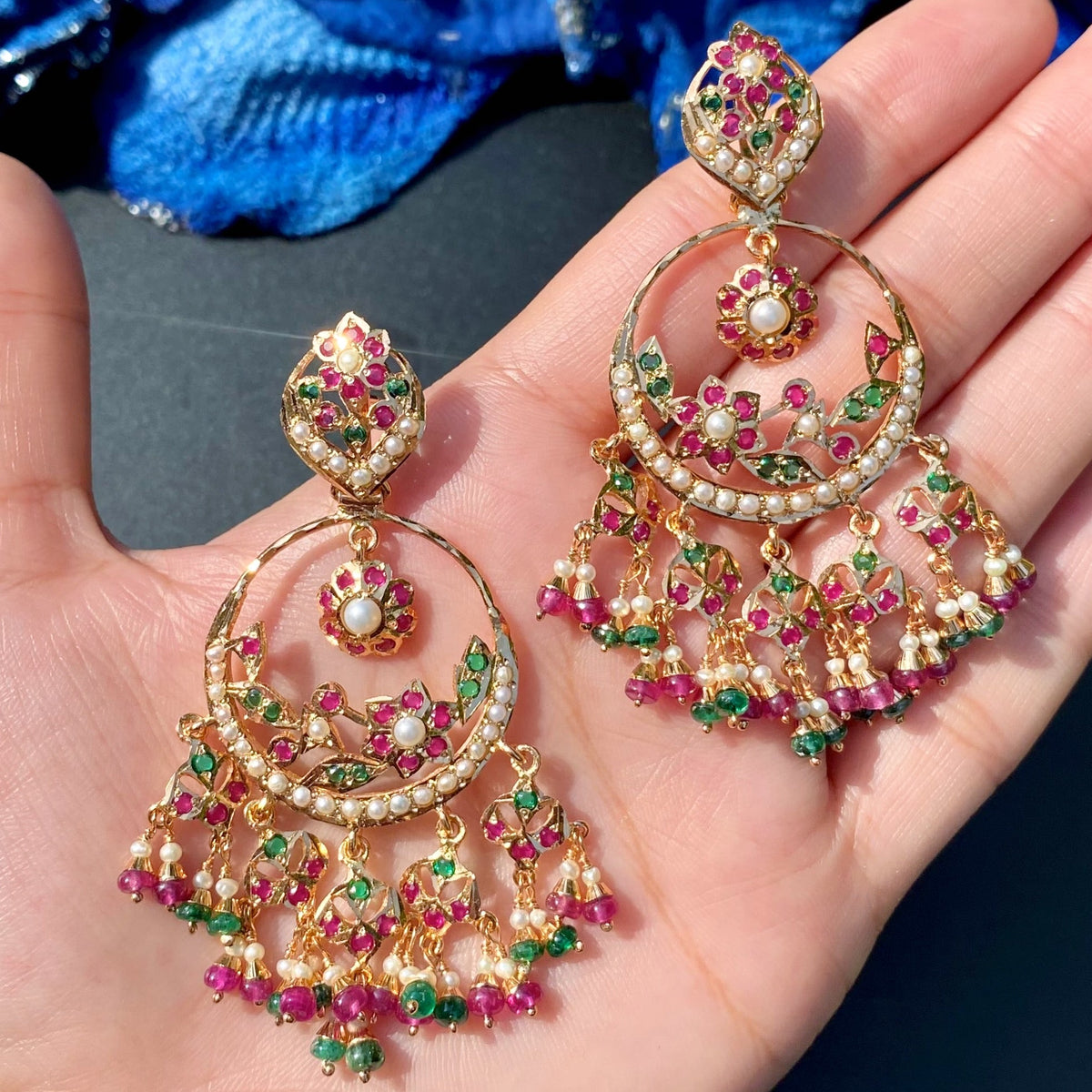 Punjabi Jadau Chandbali Earrings | Gold Plated on 925 Silver ER 743