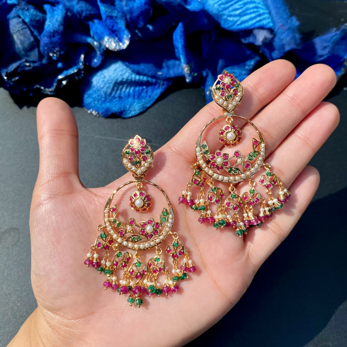 Punjabi Jadau Chandbali Earrings | Gold Plated on 925 Silver ER 743