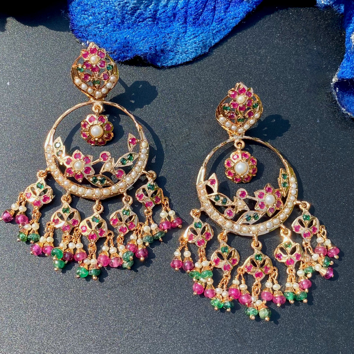 Punjabi Jadau Chandbali Earrings | Gold Plated on 925 Silver ER 743