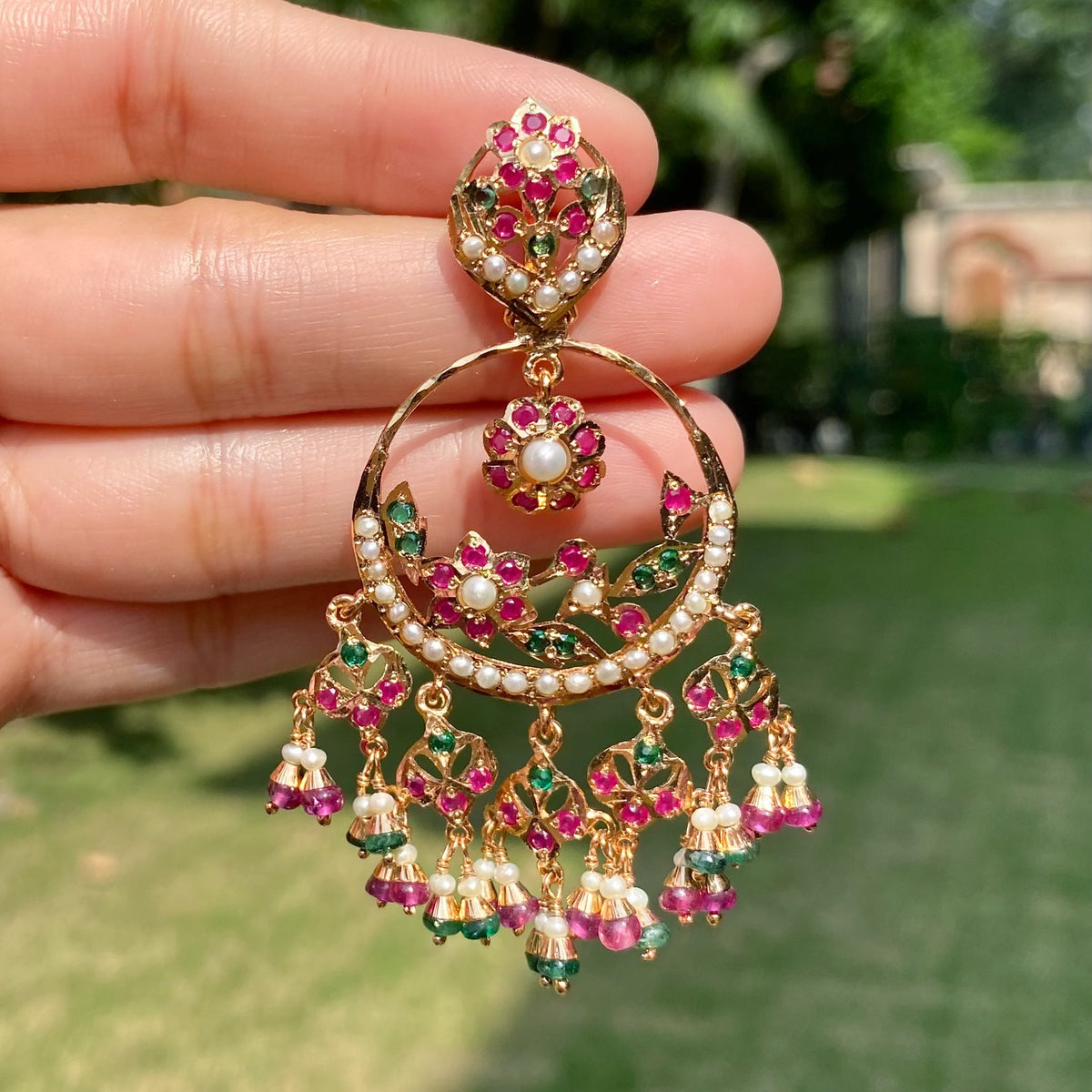 Punjabi Jadau Chandbali Earrings | Gold Plated on 925 Silver ER 743