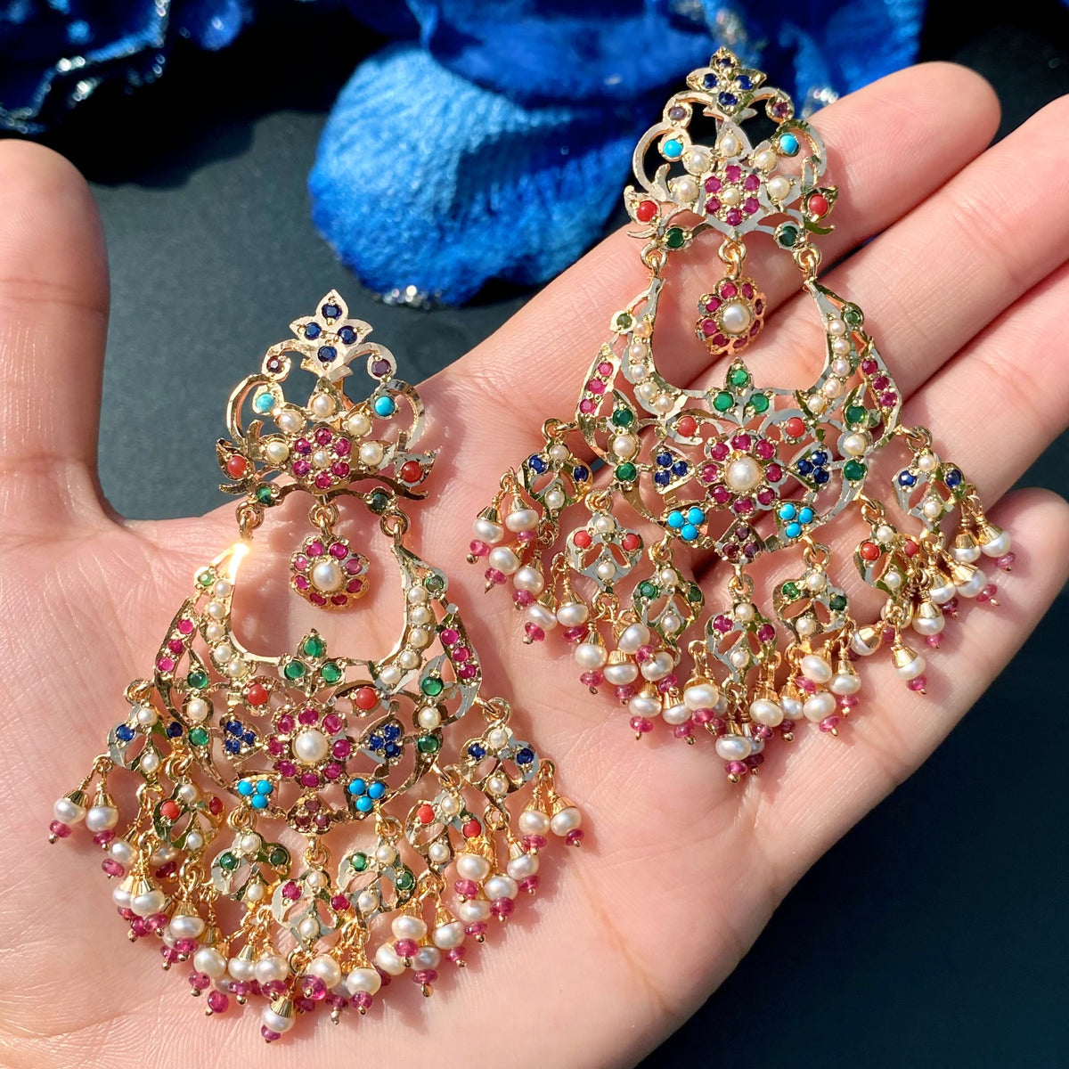 Punjabi Navratna Earrings | Gold Plated on Silver ER 749