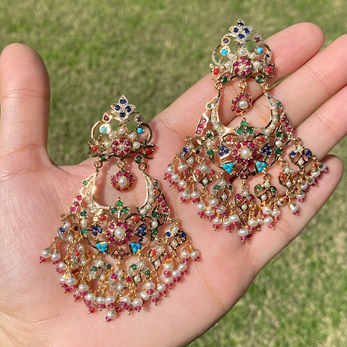 Punjabi Navratna Earrings | Gold Plated on Silver ER 749