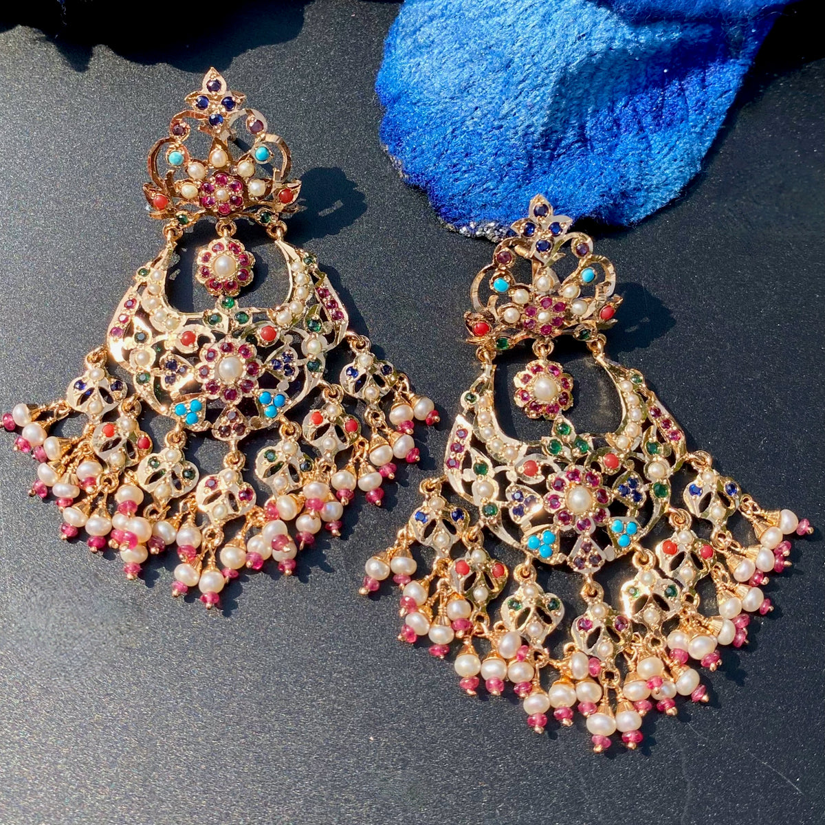 Punjabi Navratna Earrings | Gold Plated on Silver ER 749
