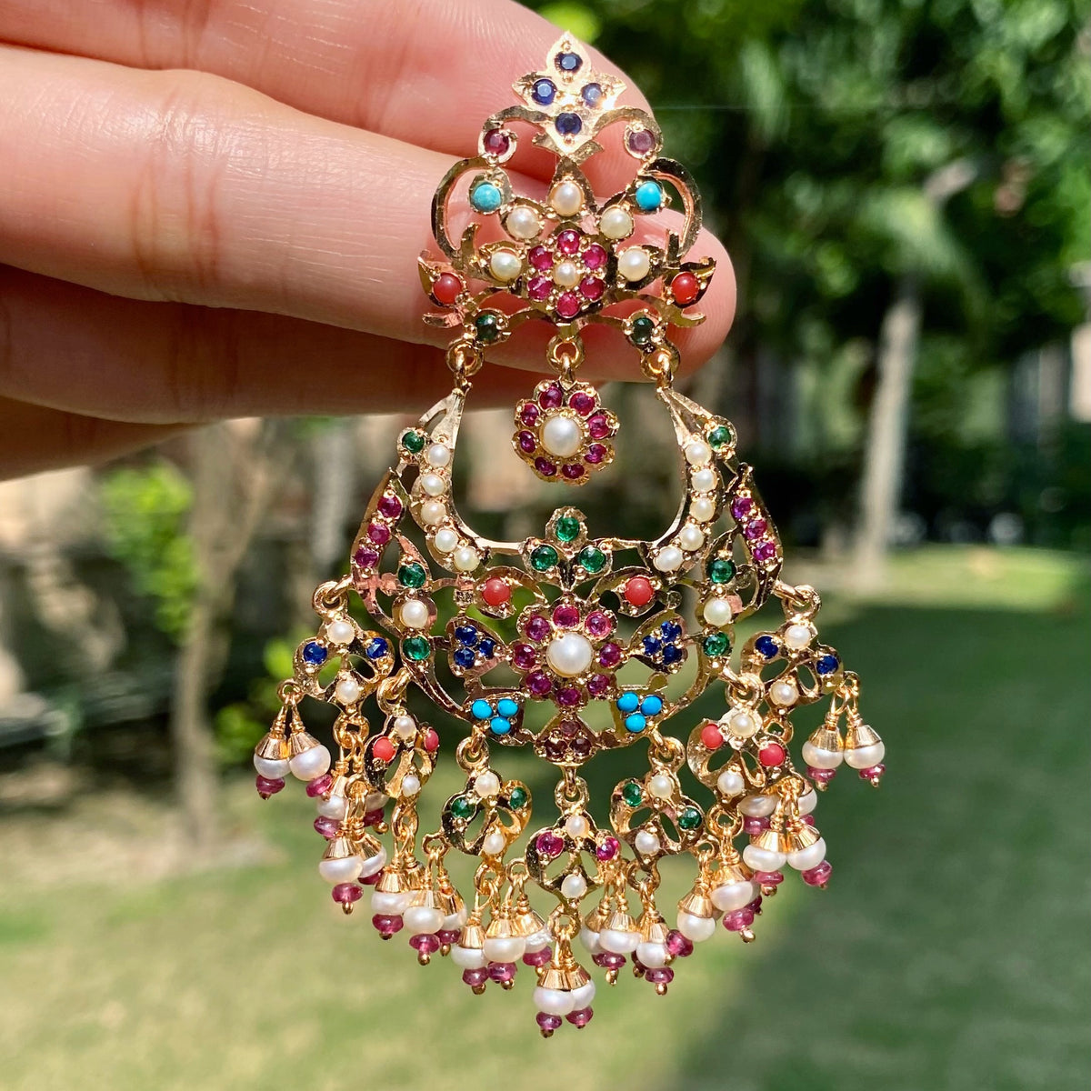 Punjabi Navratna Earrings | Gold Plated on Silver ER 749