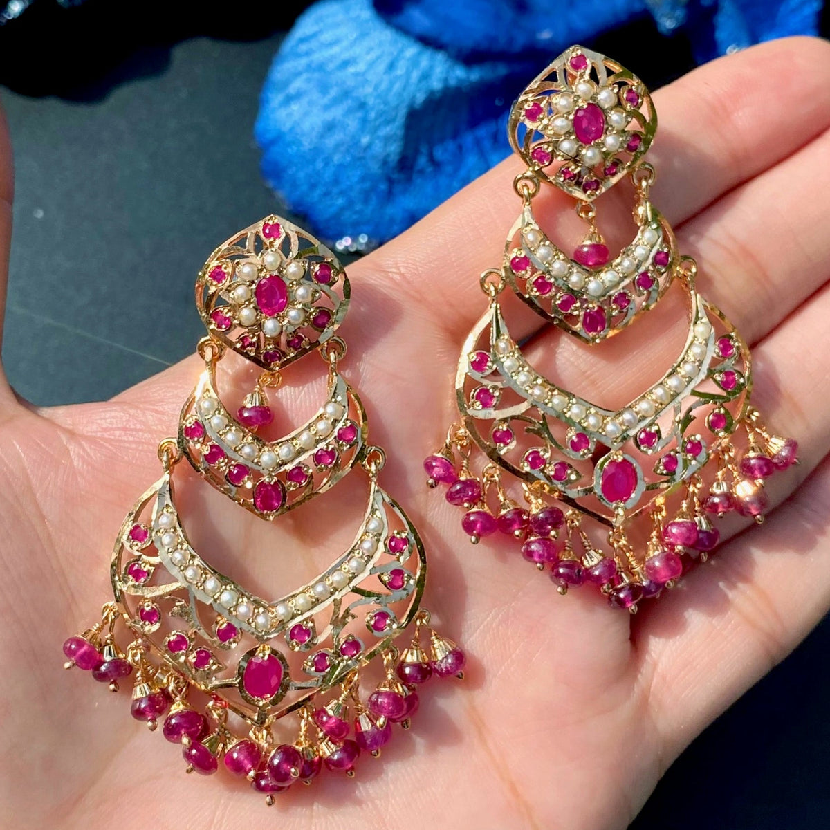 Exquisite Ruby Red Jadau Danglers | Gold Plated on 925 Silver ER 746