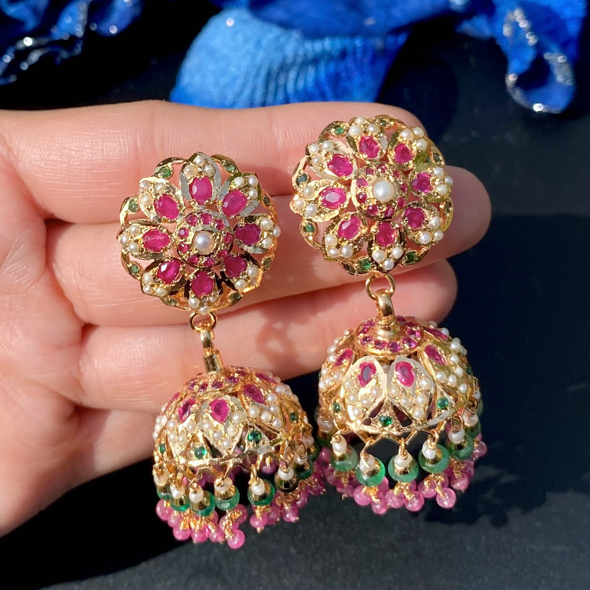 Statement Jadau Jhumka | Gold Plated on Sterling Silver ER 747