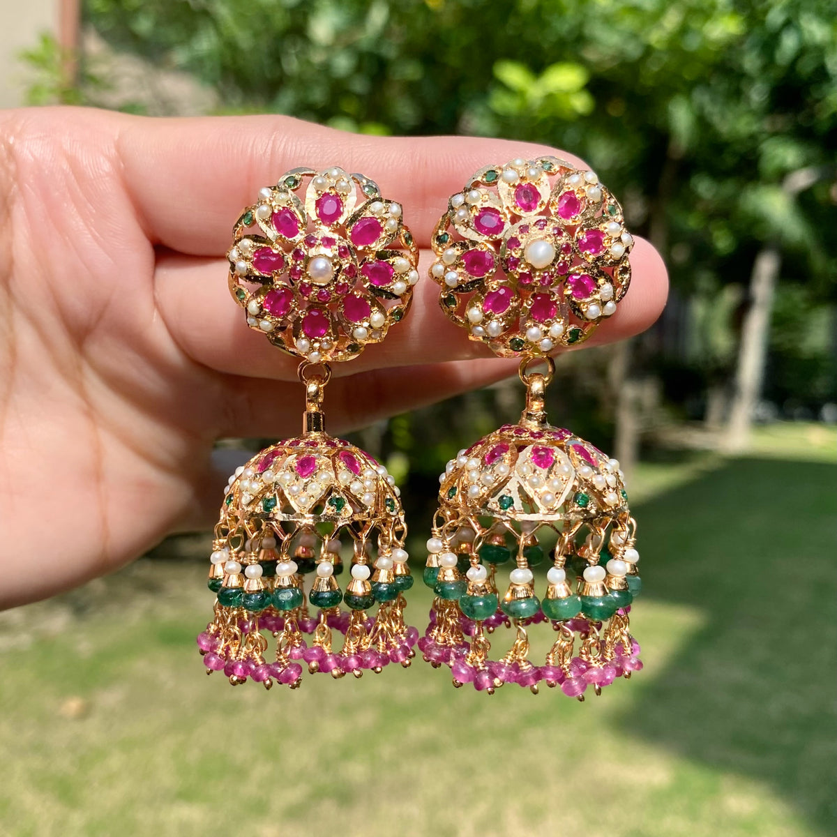 Statement Jadau Jhumka | Gold Plated on Sterling Silver ER 747