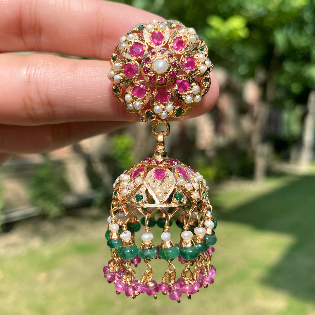 Statement Jadau Jhumka | Gold Plated on Sterling Silver ER 747