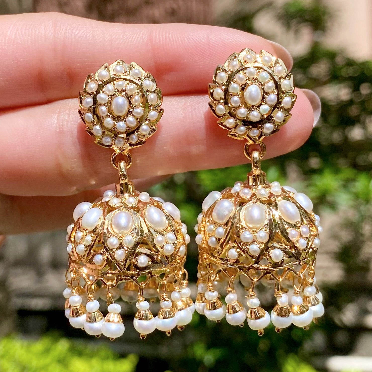 pearl jhumka earrings on silver