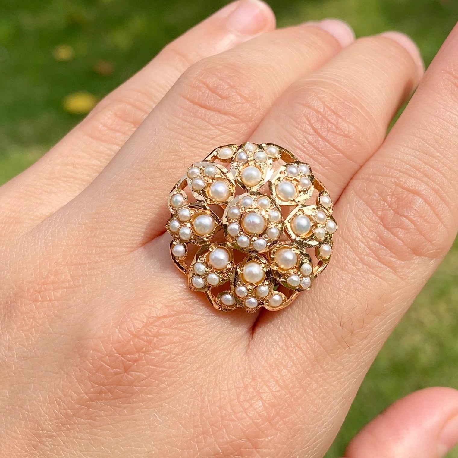 Exquisite Round Shaped Pearl Jadau Ring | 925 Silver Gold Plated LR 123