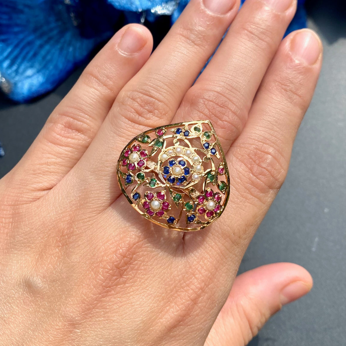 Statement Jadau Cocktail Ring | Gold Plated on 925 Silver LR 118
