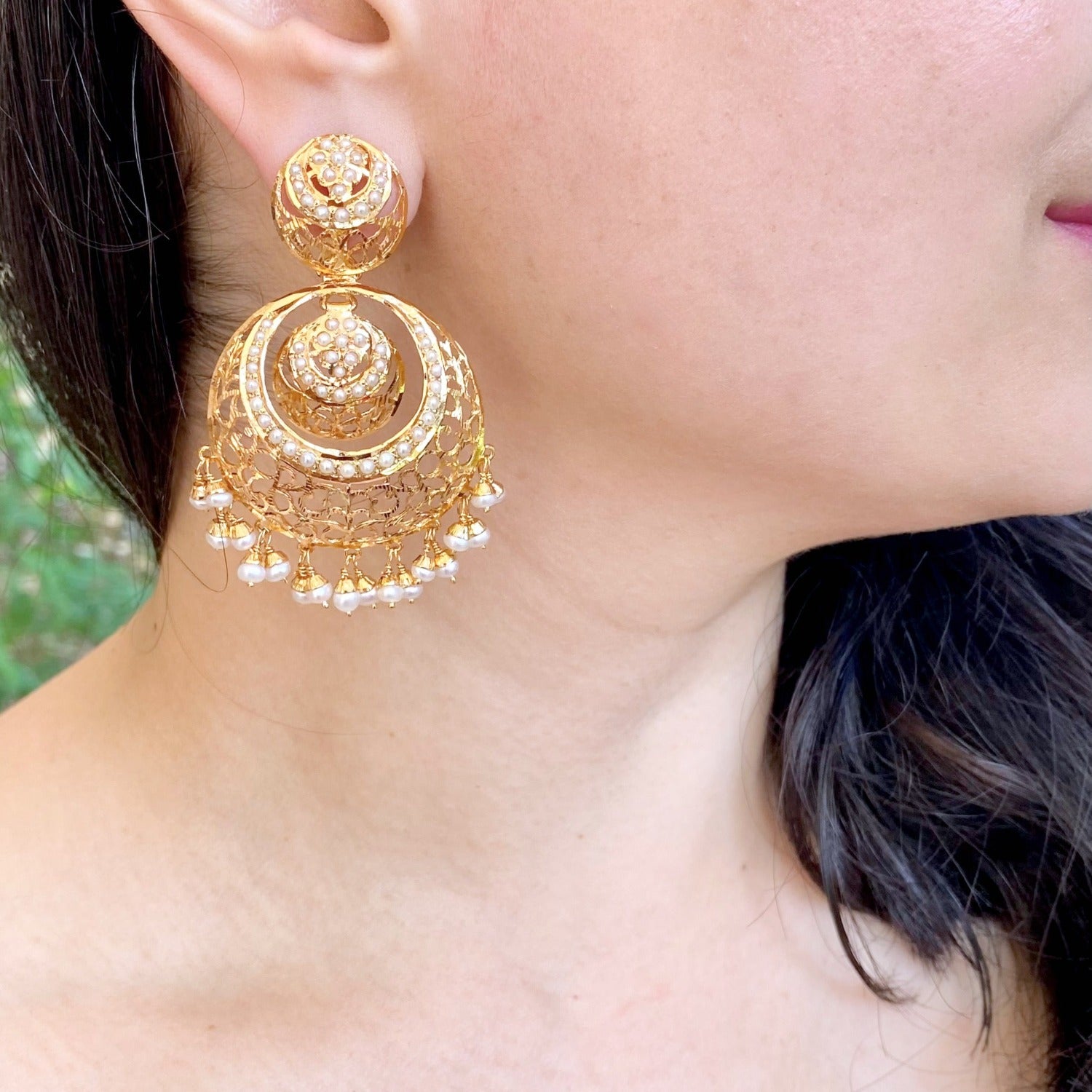 pearl chandbali earrings for women