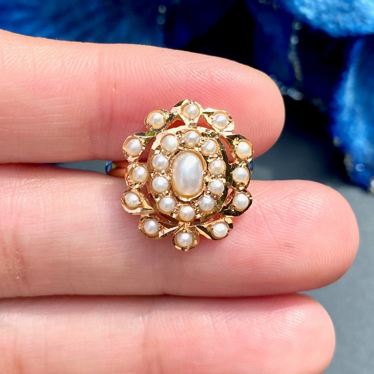 Oval Shaped Pearl Jadau Ring | 925 Silver Gold Plated LR 121