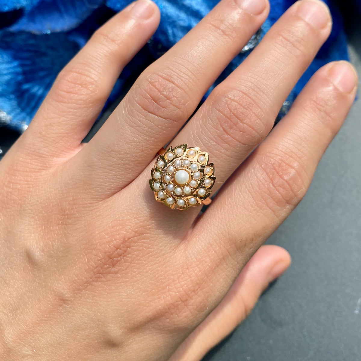 Dainty Pearl Jadau Ring | 925 Silver Gold Plated LR 122