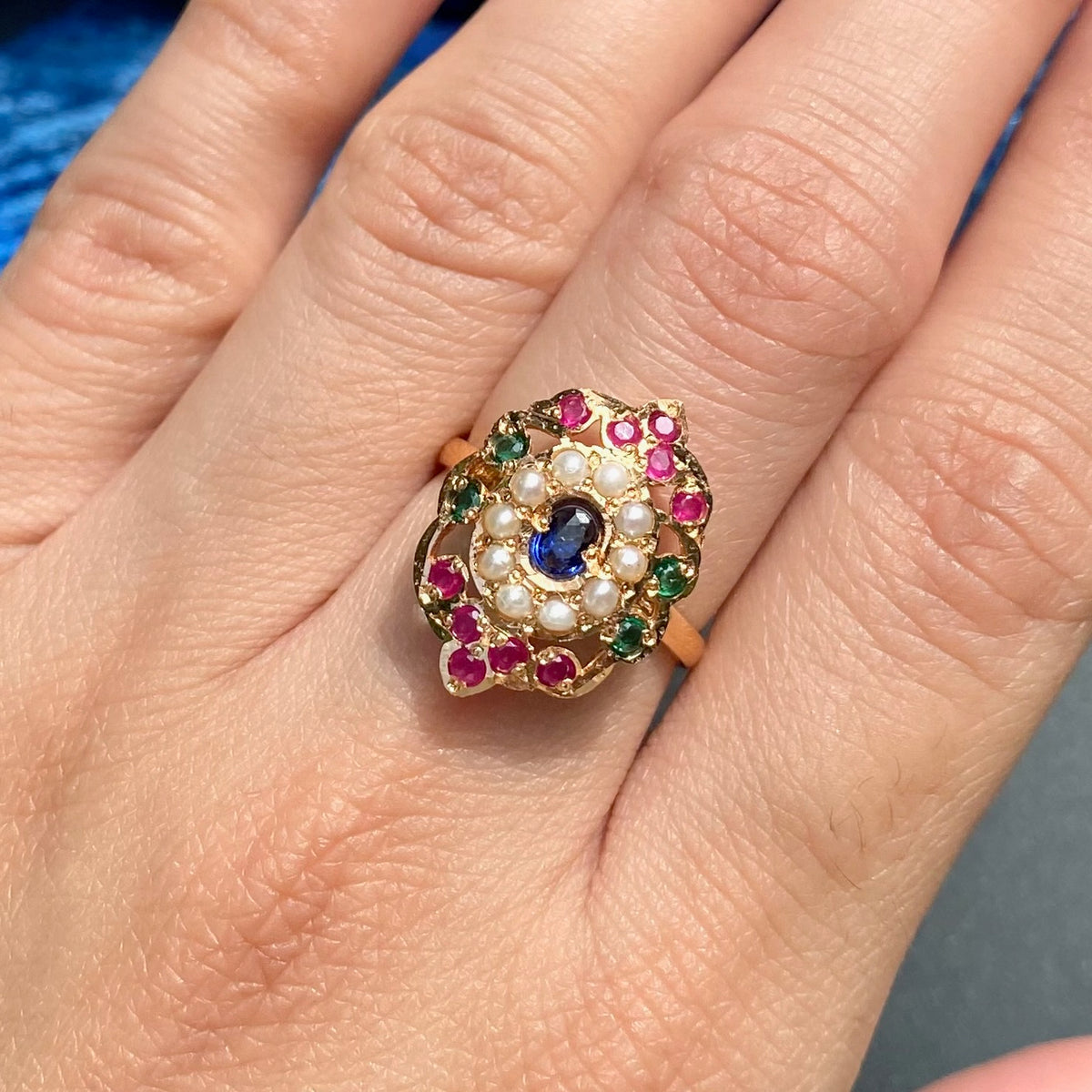 Dainty Multicolored Jadau Ring | 925 Silver Gold Plated LR 126