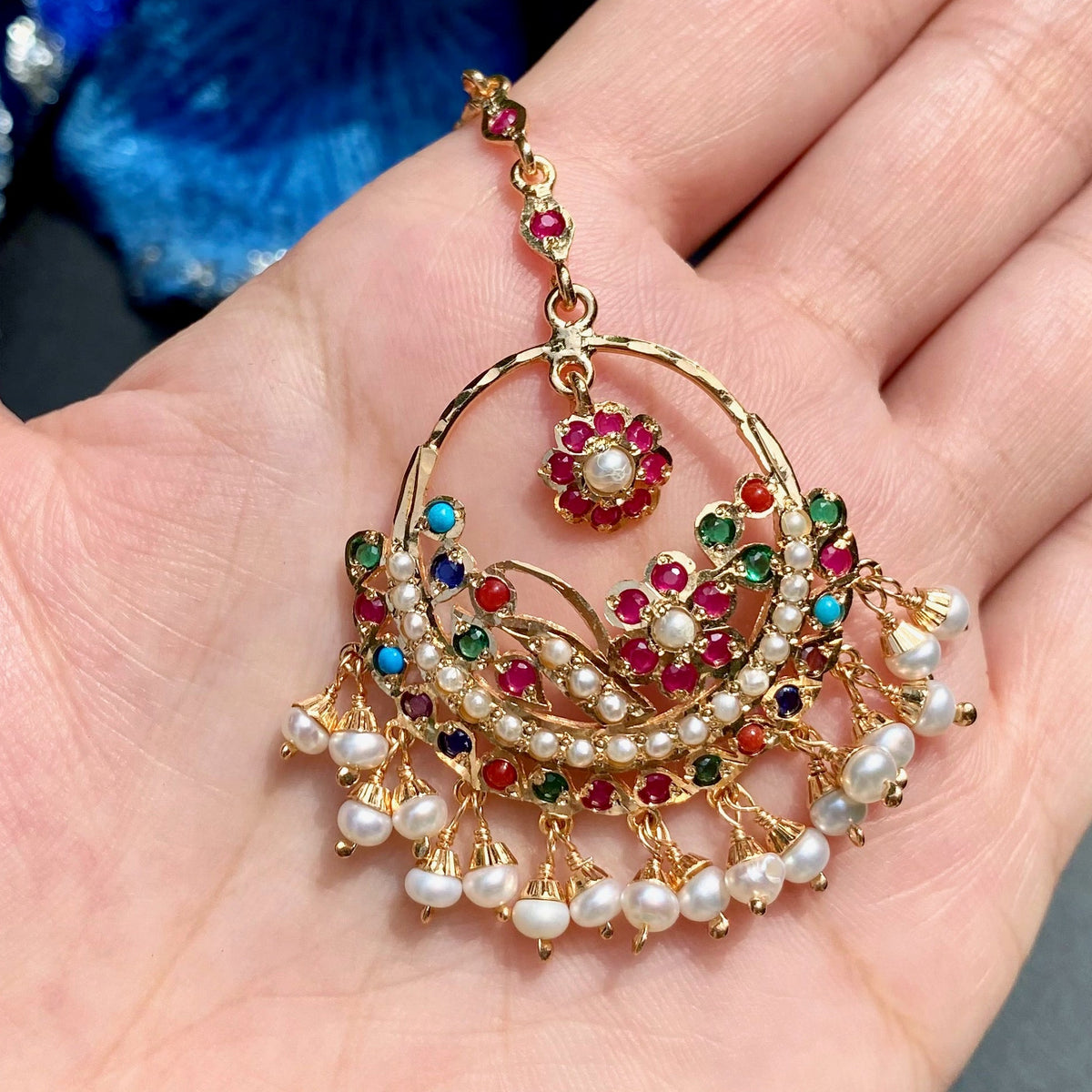 Navratna Jadau Teeka For Women | Gold Plated on 925 Silver TK 105