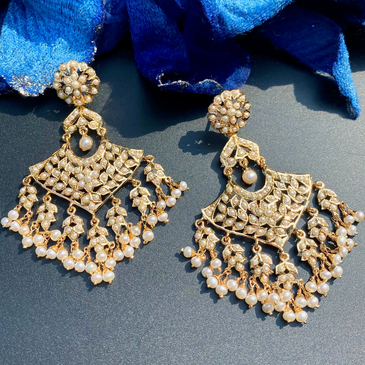 Pearl-Studded Chandbali Dangler Earrings | Gold Plated on 925 Silver ER 772
