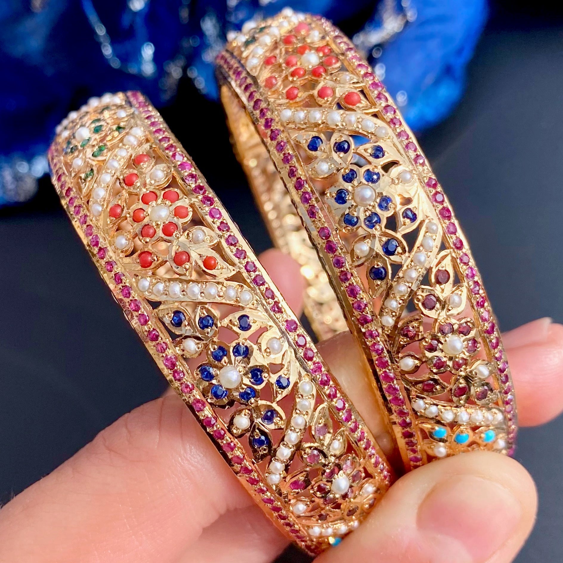 Exquisite Navratan Bangles | Gold Plated Classic Jadau Jewelry on Silver BG 098A