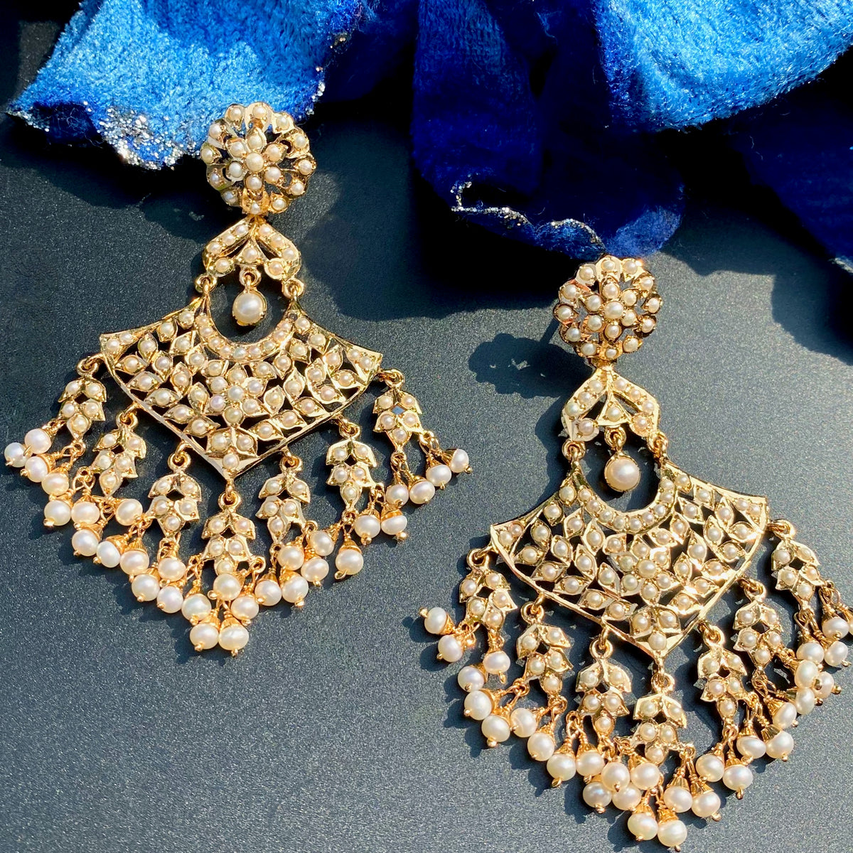 Pearl-Studded Chandbali Dangler Earrings | Gold Plated on 925 Silver ER 772